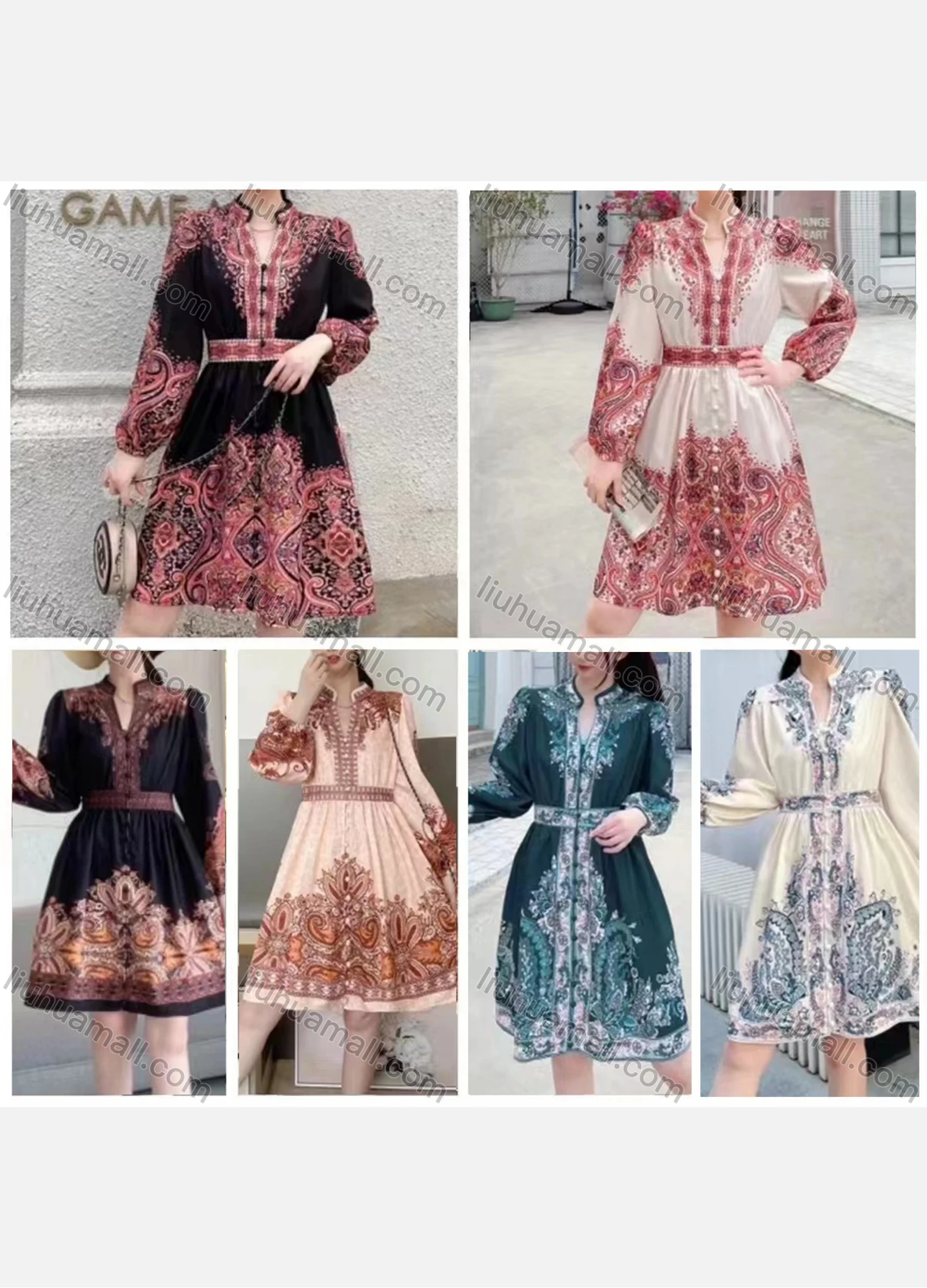 Wholesale Women's Elegant Notched High Waist Long Sleeve Short Shirt Dress - Liuhuamall