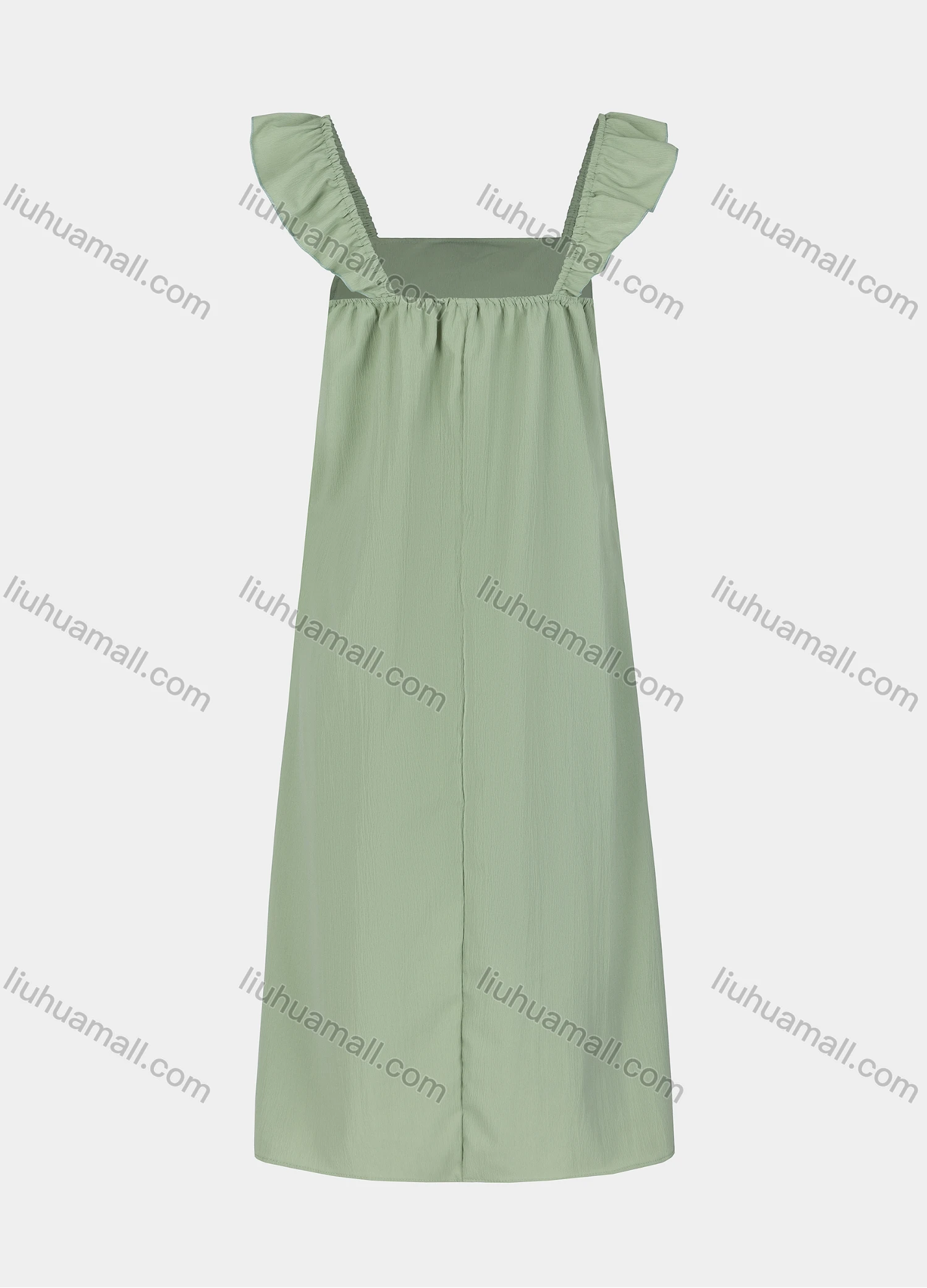 Wholesale Women's Casual Plain Ruched Ruffle Trim Square Neck Sleeveless Midi Dress 2331# - Liuhuamall