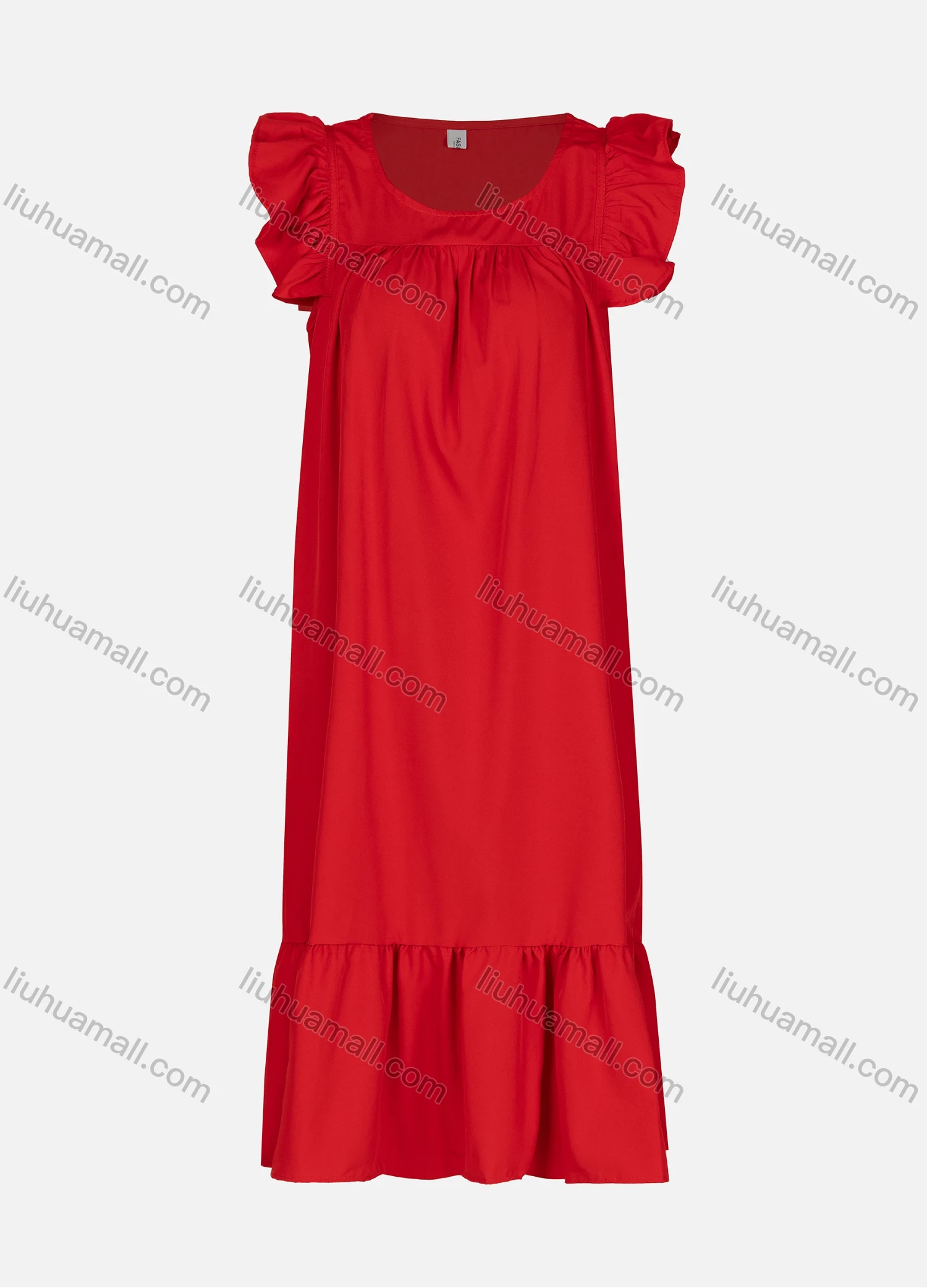 Wholesale Women's Casual Plain Ruched Ruffle Trim Hem Crew Neck Sleeveless Midi Dress 0211# - Liuhuamall