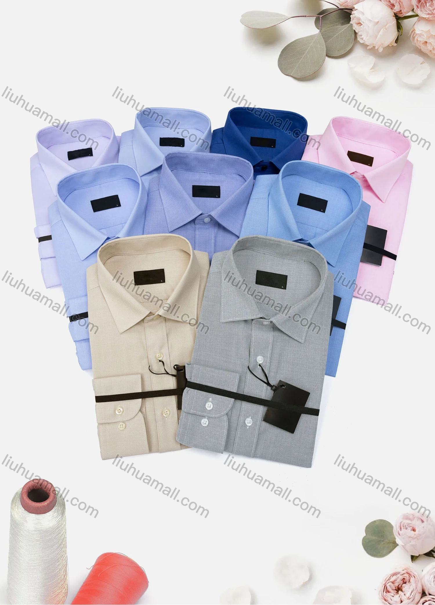Wholesale Men's Casual Plain Long Sleeve Collared Button Down Shirt - Liuhuamall