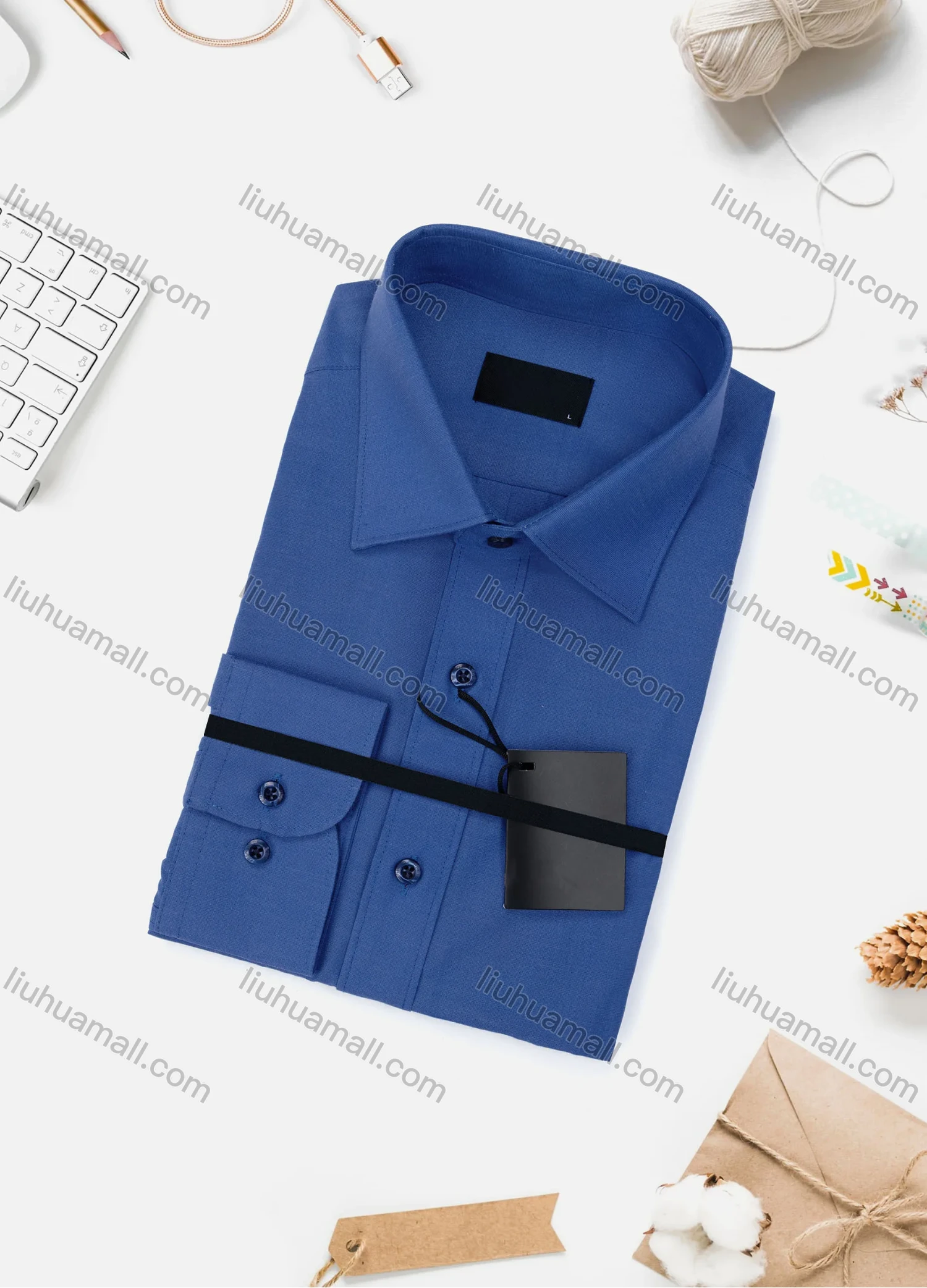 Wholesale Men's Casual Plain Long Sleeve Collared Button Down Shirt - Liuhuamall