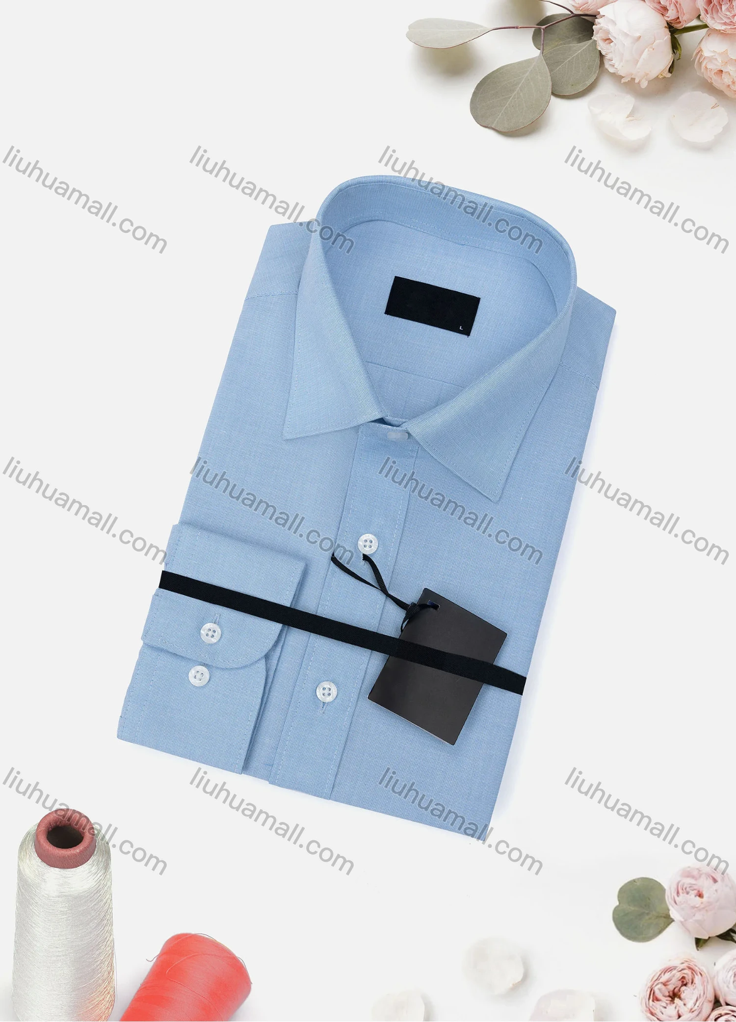 Wholesale Men's Casual Plain Long Sleeve Collared Button Down Shirt - Liuhuamall