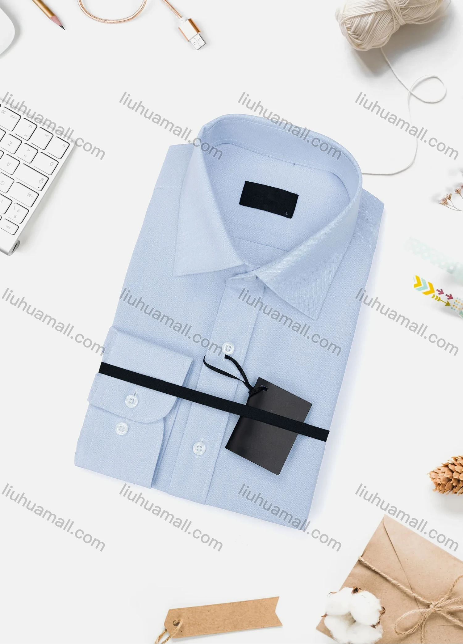Wholesale Men's Casual Plain Long Sleeve Collared Button Down Shirt - Liuhuamall
