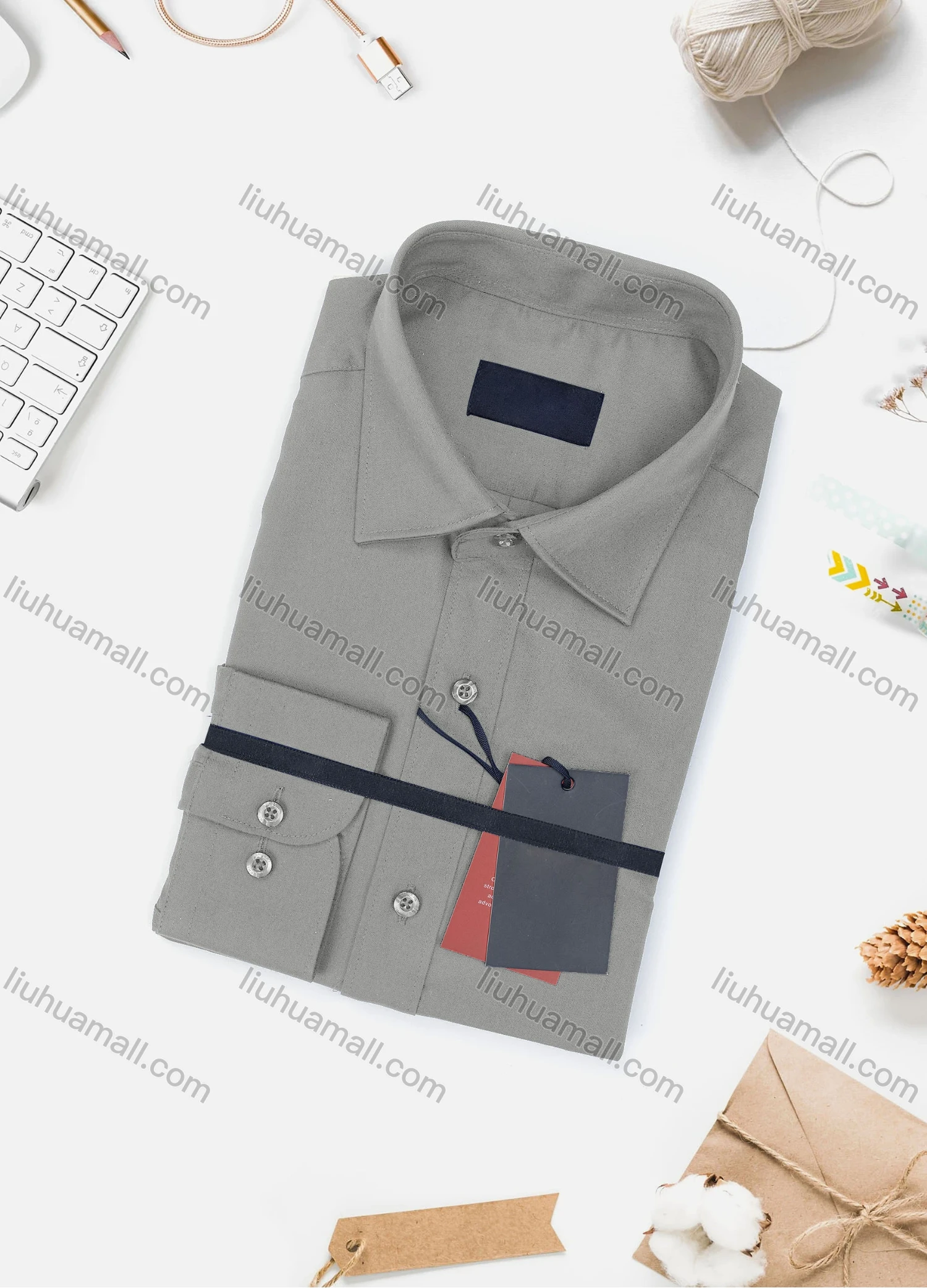 Wholesale Men's Casual Plain Long Sleeve Collared Button Down Shirt 0077-3# - Liuhuamall