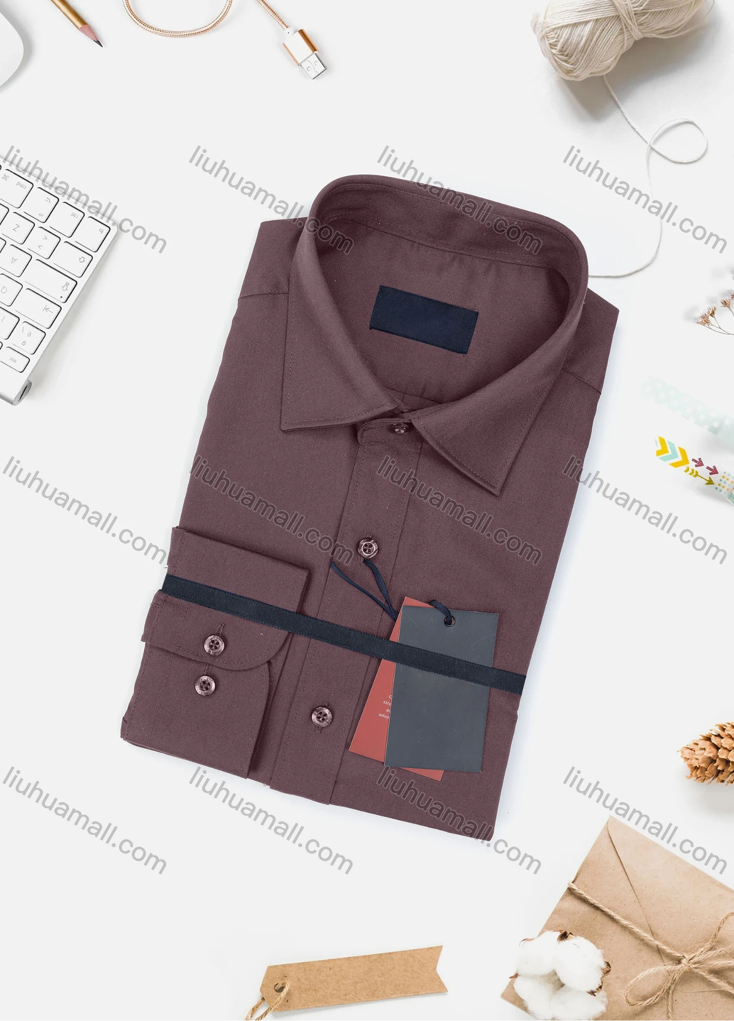 Wholesale Men's Casual Plain Long Sleeve Collared Button Down Shirt 0077-3# - Liuhuamall