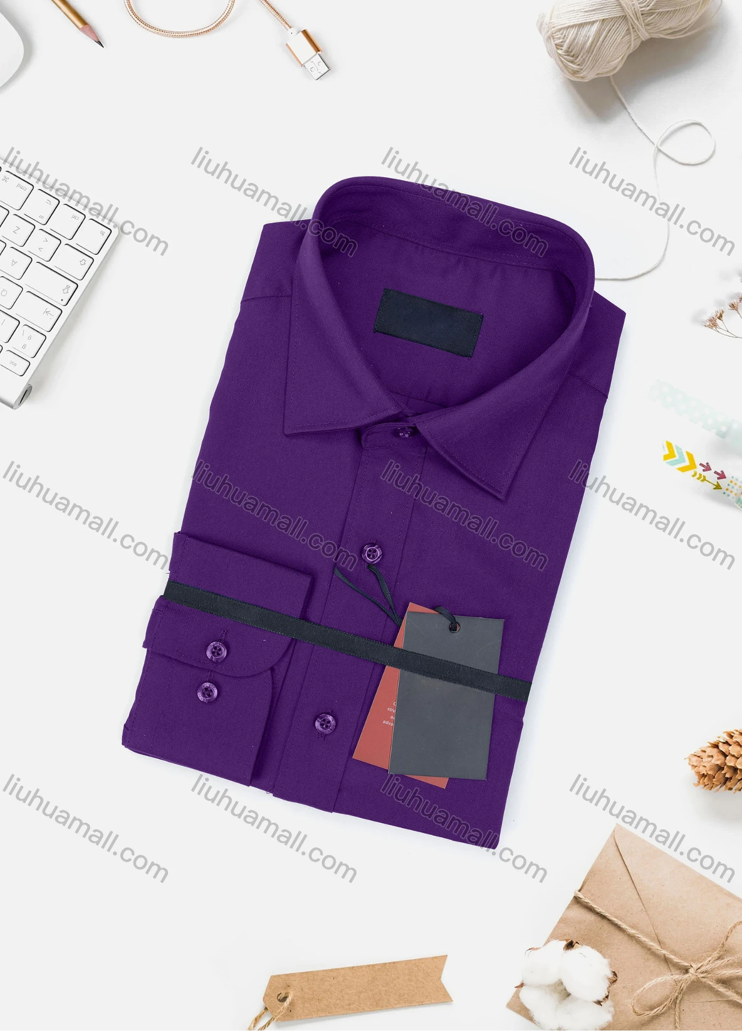 Wholesale Men's Casual Plain Long Sleeve Collared Button Down Shirt 0077-3# - Liuhuamall
