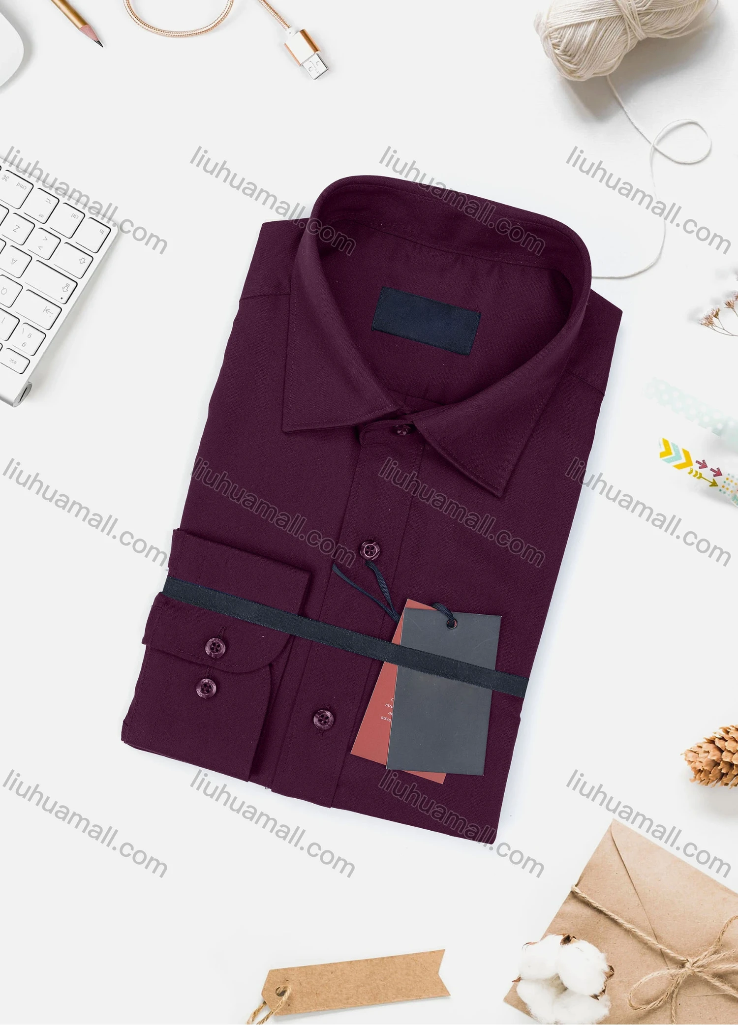 Wholesale Men's Casual Plain Long Sleeve Collared Button Down Shirt 0077-3# - Liuhuamall