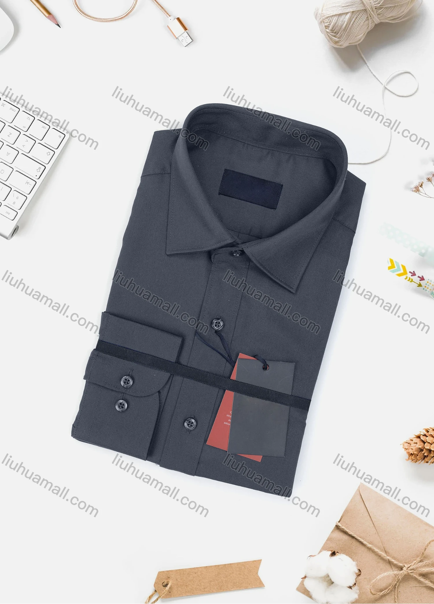 Wholesale Men's Casual Plain Long Sleeve Collared Button Down Shirt 0077-3# - Liuhuamall