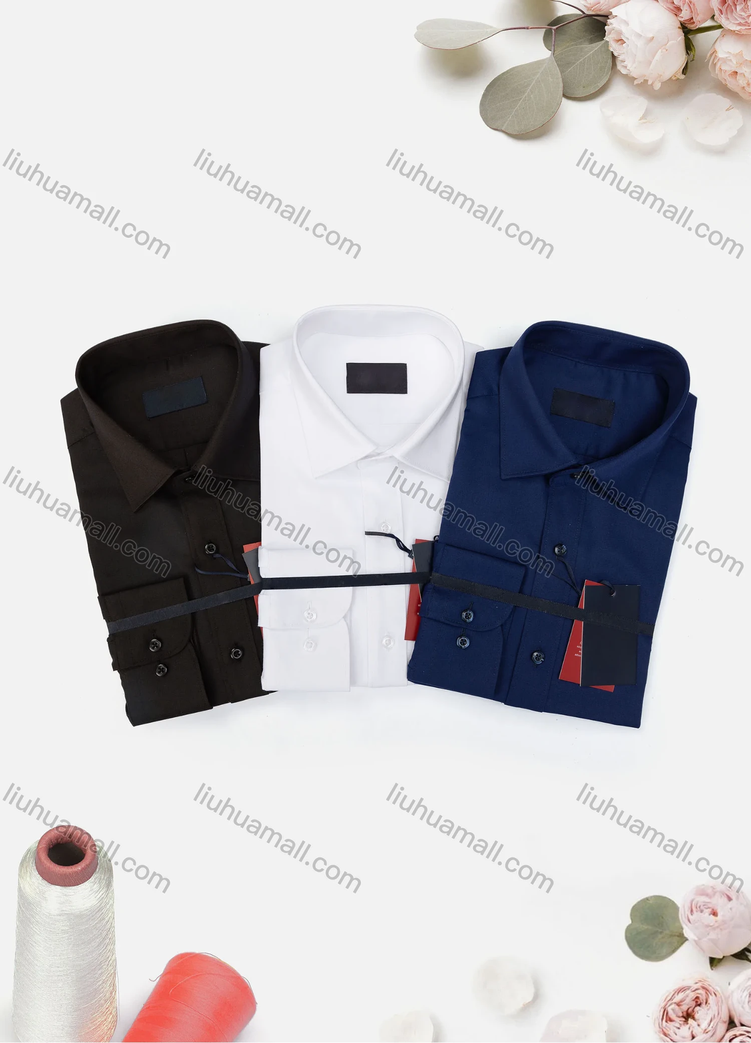 Wholesale Men's Casual Plain Long Sleeve Collared Button Down Shirt 0077-3# - Liuhuamall