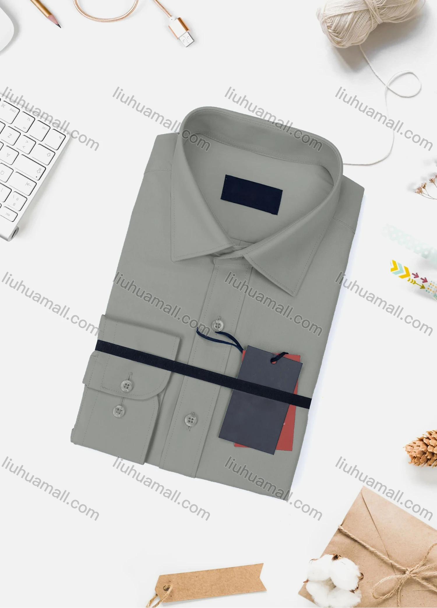 Wholesale Men's Casual Plain Long Sleeve Collared Button Down Shirt 0348-2# - Liuhuamall