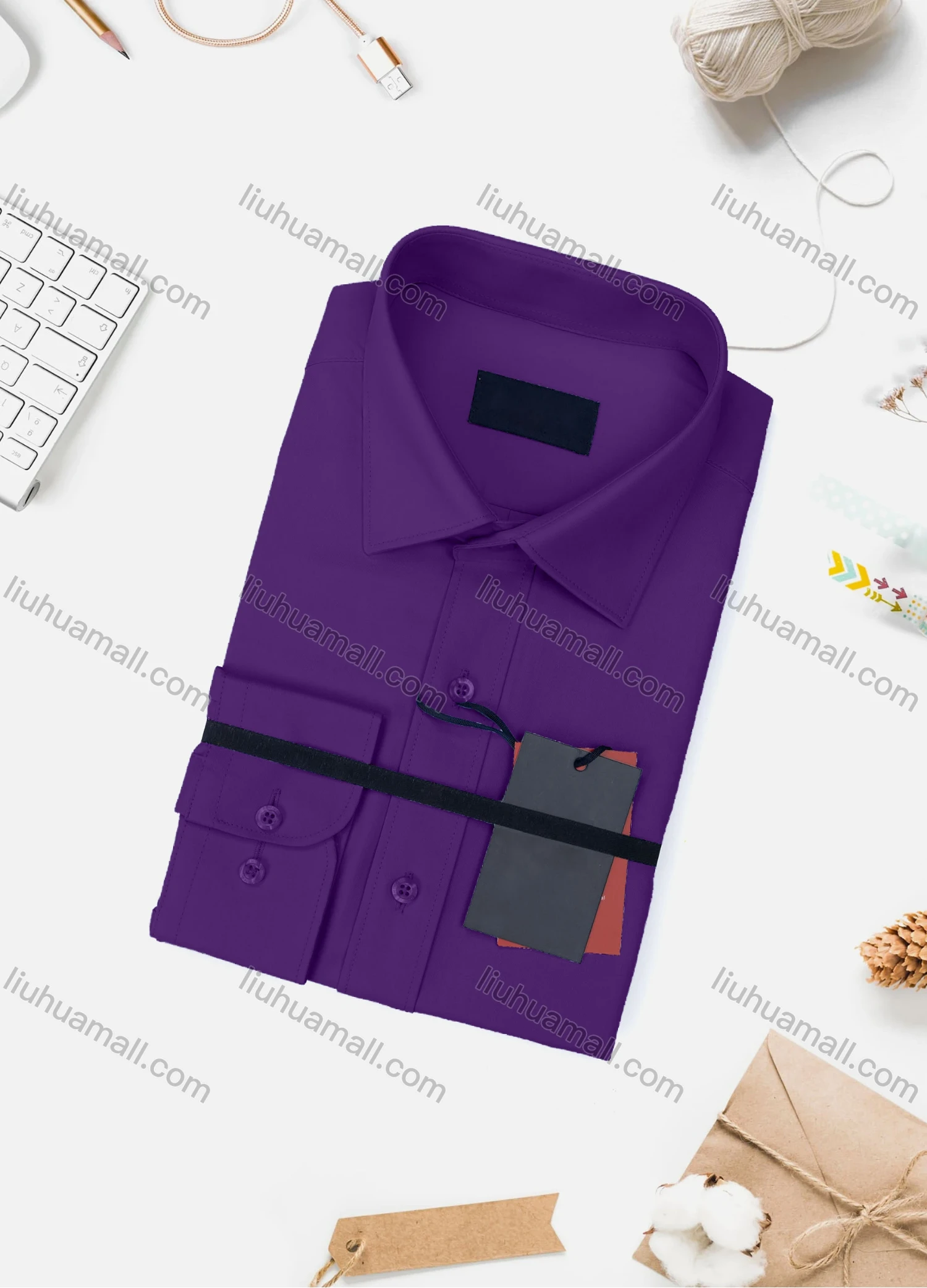Wholesale Men's Casual Plain Long Sleeve Collared Button Down Shirt 0348-2# - Liuhuamall