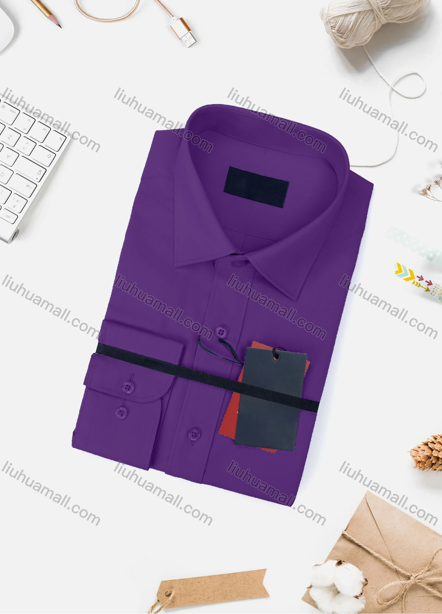 Wholesale Men's Casual Plain Long Sleeve Collared Button Down Shirt 8918-2# - Liuhuamall