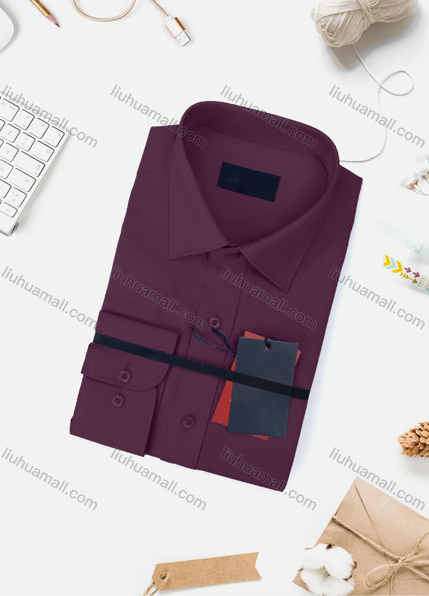 Wholesale Men's Casual Plain Long Sleeve Collared Button Down Shirt 8918-2# - Liuhuamall