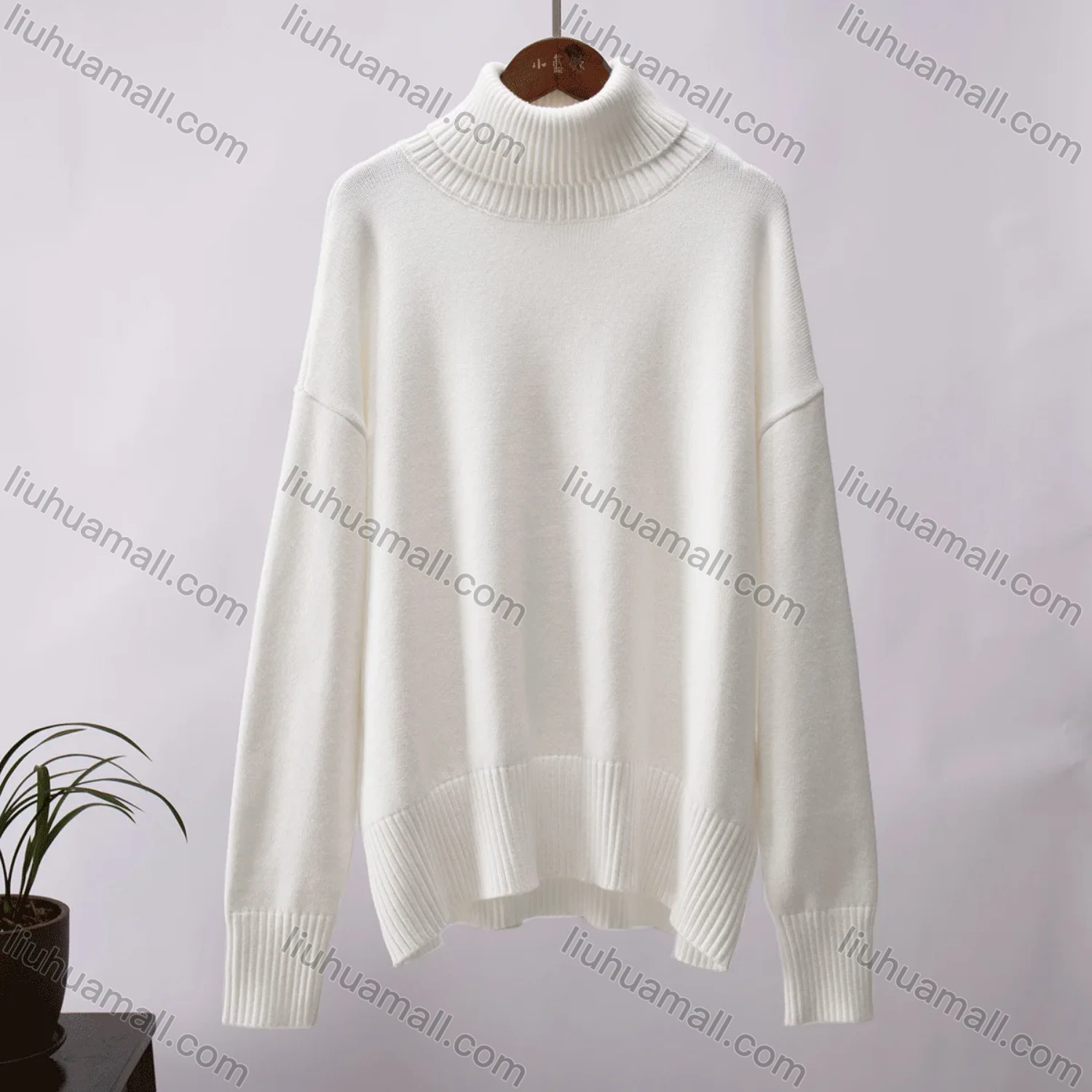 Wholesale Women's Casual High Neck Long Sleeve Plain Pullover Sweater - Liuhuamall