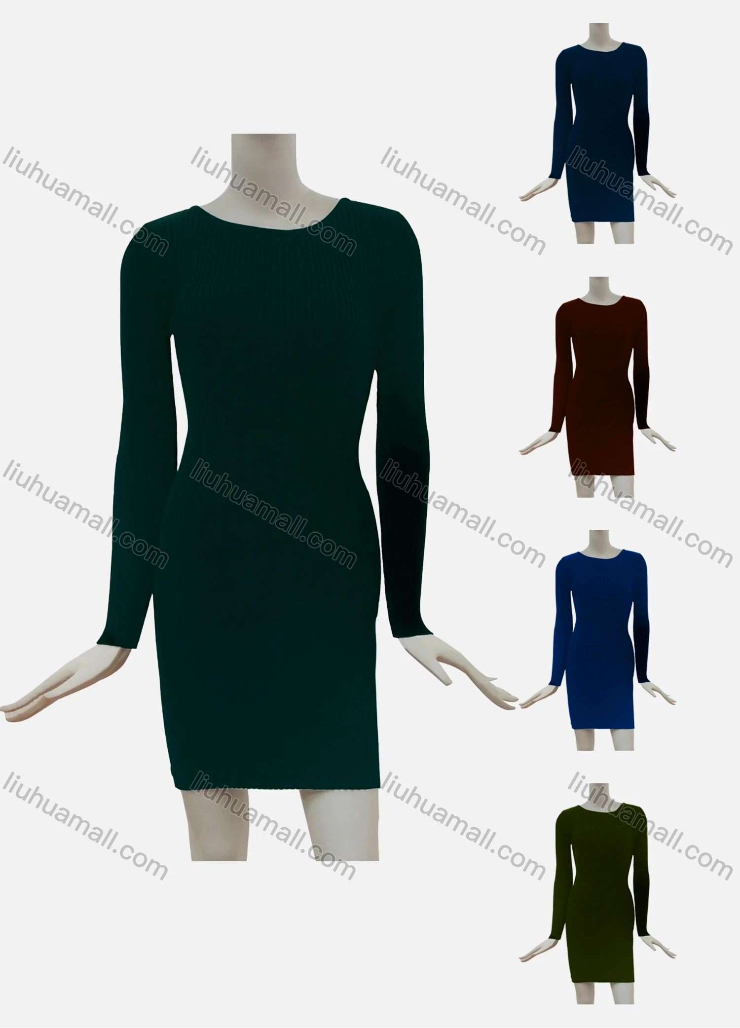 Wholesale Women's Elegant Crew Neck Plain Long Sleeve Short Dress 004# - Liuhuamall