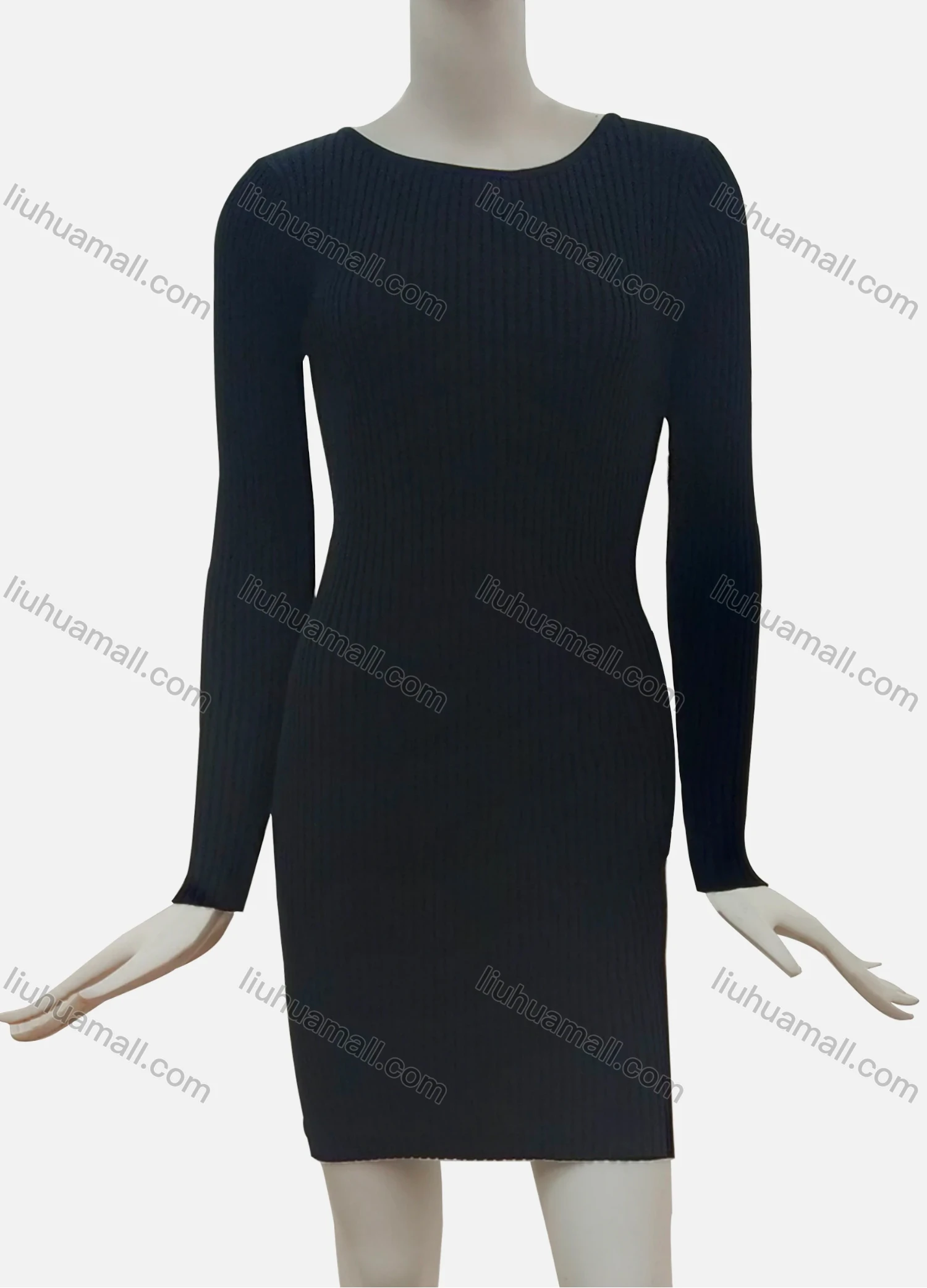 Wholesale Women's Elegant Crew Neck Plain Long Sleeve Short Dress 004# - Liuhuamall