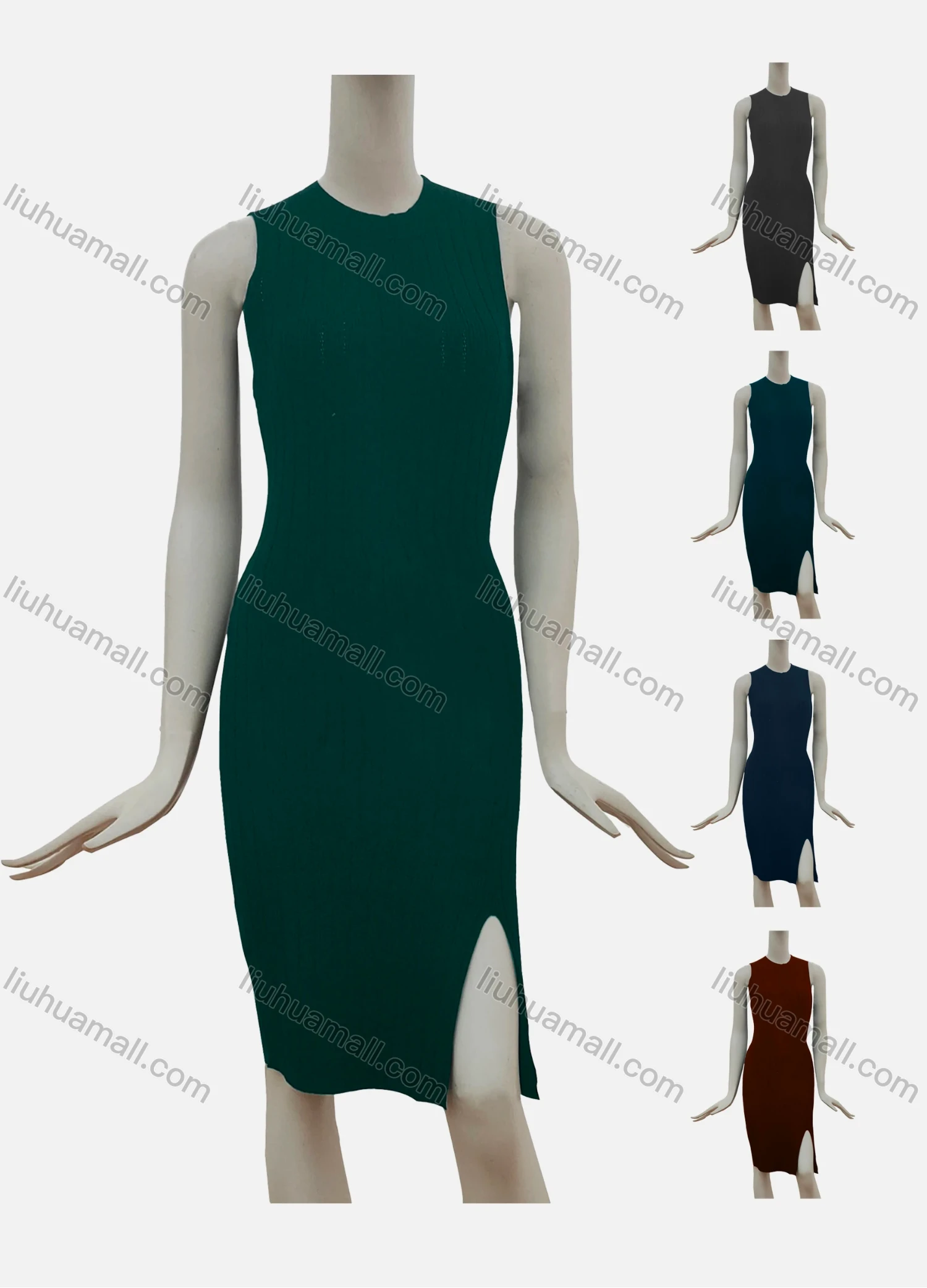 Wholesale Women's Elegant Round Neck Pain Slit Hem Sleeveless Short Dress 007# - Liuhuamall