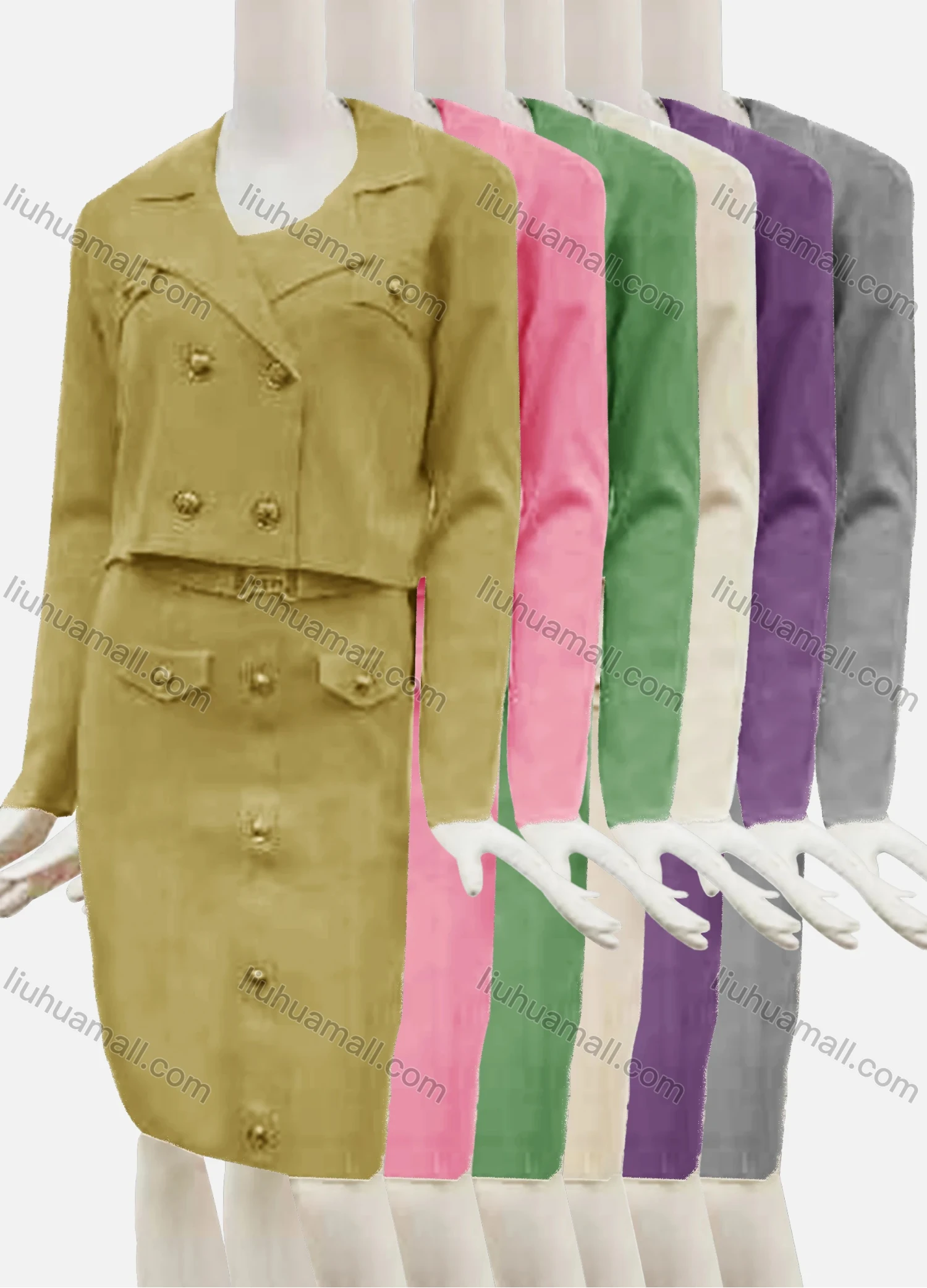 Wholesale Women's Elegant Crop Jacket Plain 2-Piece Set 106# - Liuhuamall