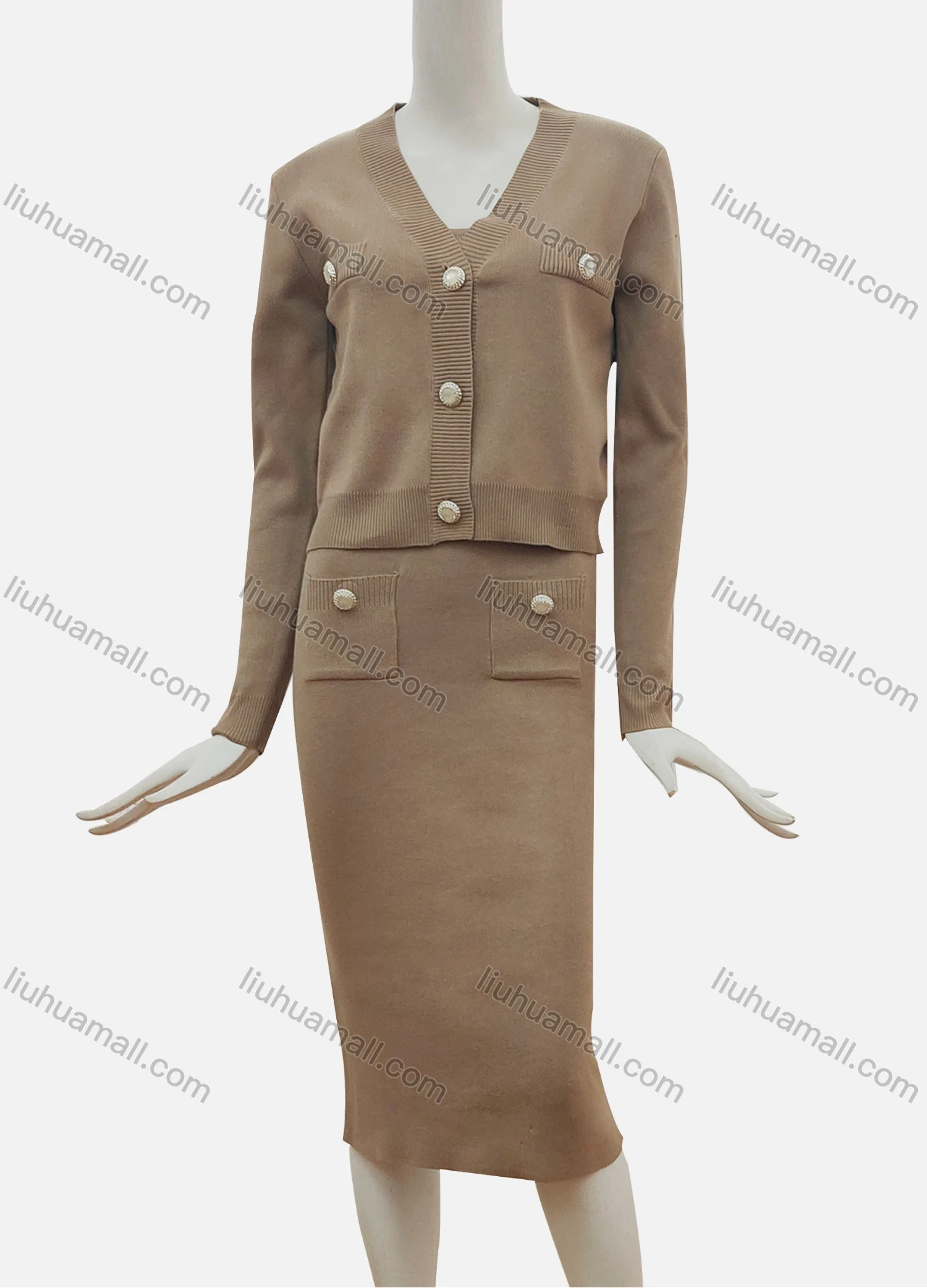 Wholesale Women's Elegant Plain Cardigan & Pencil Skirt 2-Piece Set 112# - Liuhuamall
