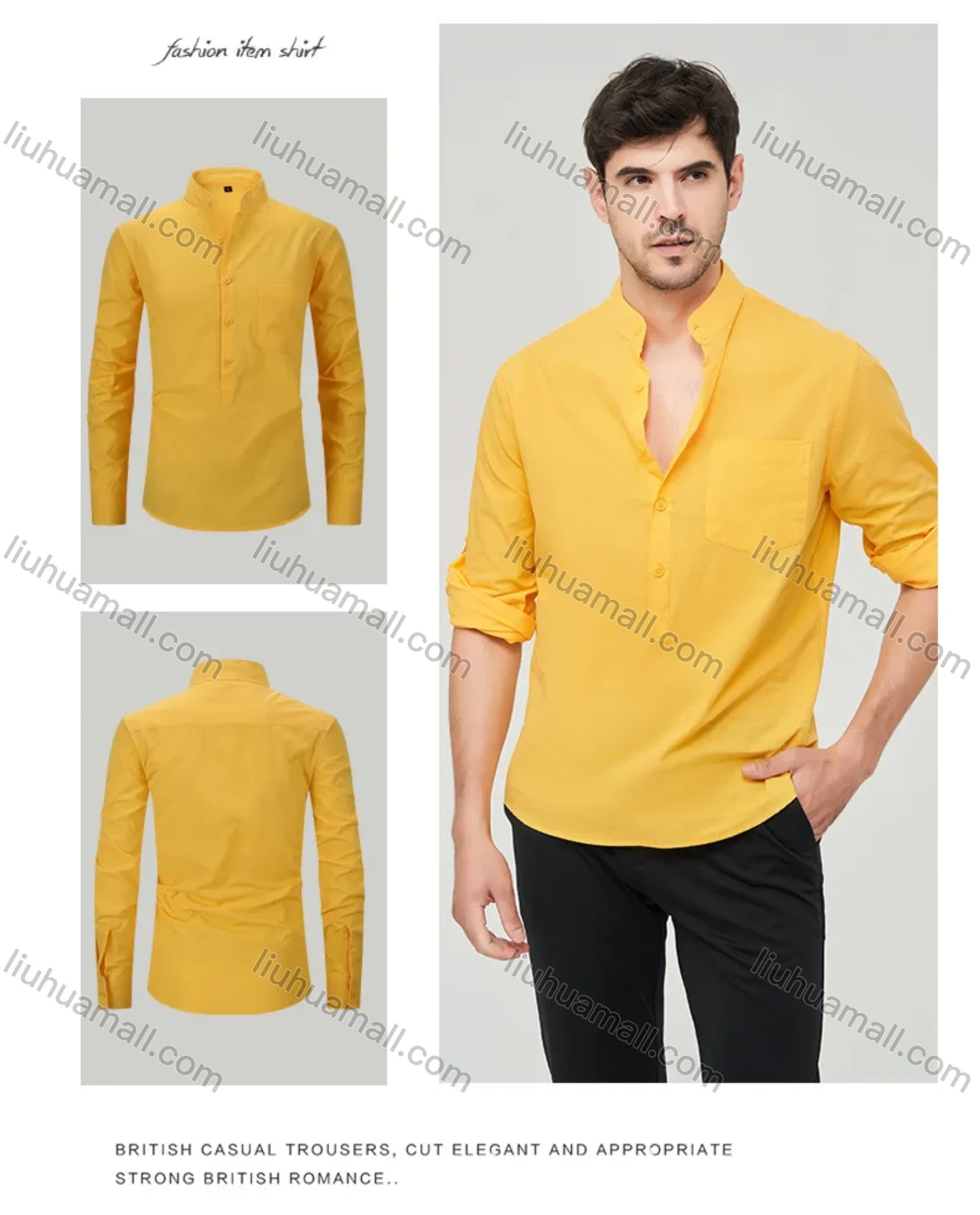 Wholesale Men's Casual Plain Buckle Strap Cuff Button Front Patch Pocket Henley Shirt - Liuhuamall