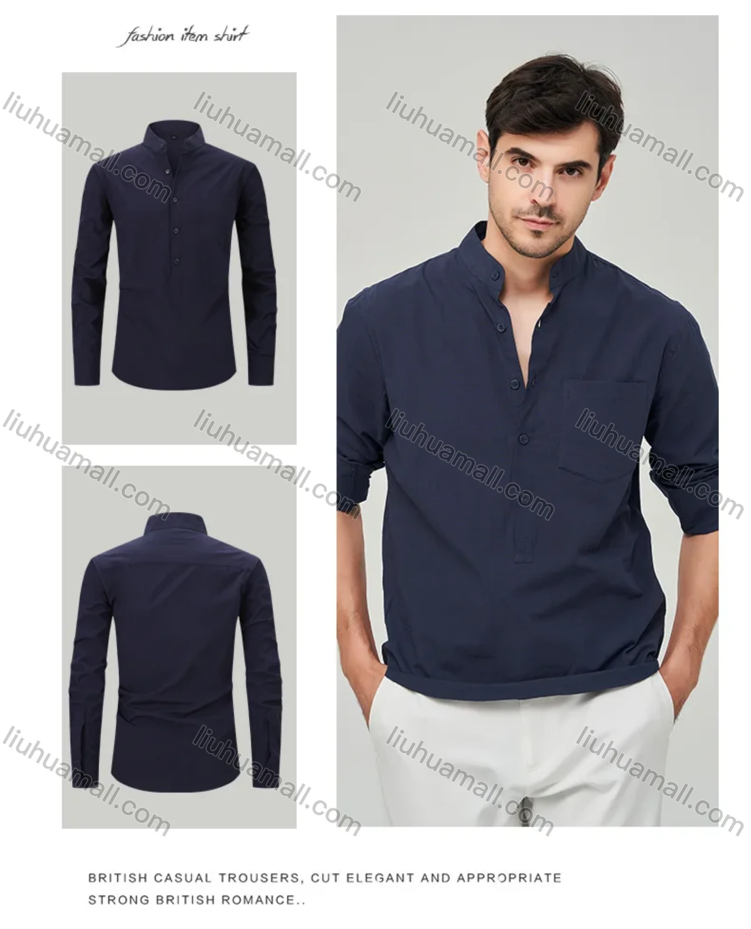 Wholesale Men's Casual Plain Buckle Strap Cuff Button Front Patch Pocket Henley Shirt - Liuhuamall
