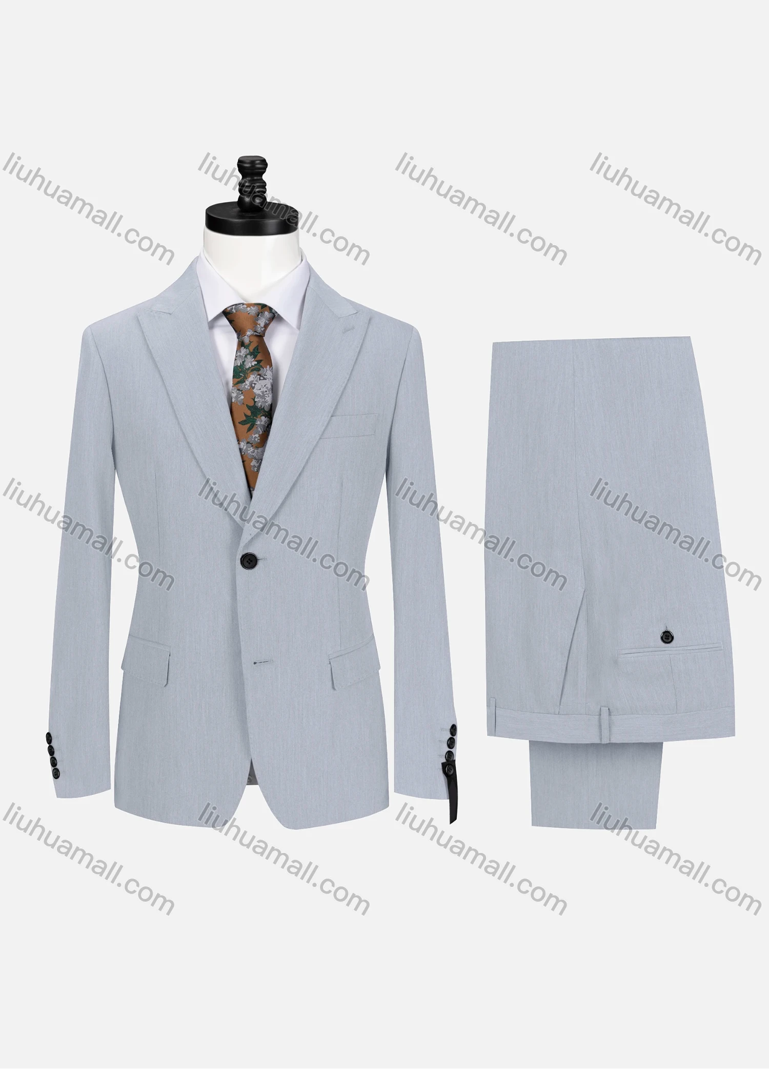 Wholesale Men's Business Plain Lapel Single Breasted Flap Pockets Blazer Jacket & Pants 2 Piece Set 60434# - Liuhuamall