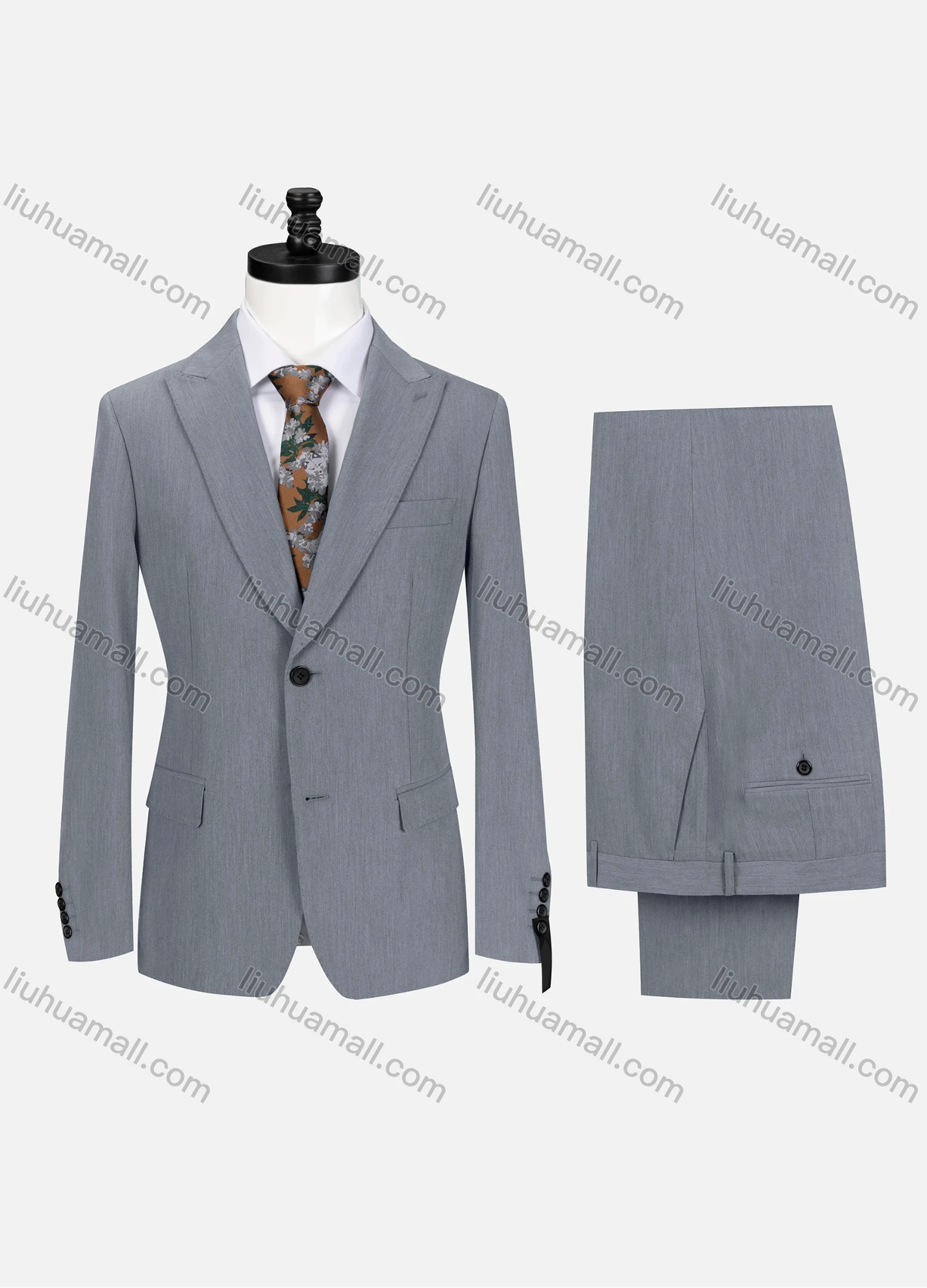Wholesale Men's Business Plain Lapel Single Breasted Flap Pockets Blazer Jacket & Pants 2 Piece Set 60434# - Liuhuamall