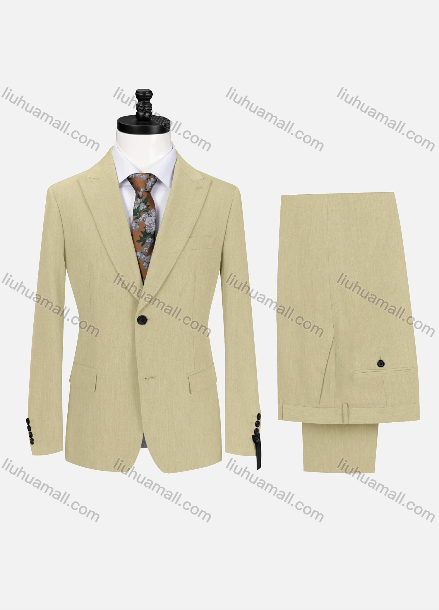 Wholesale Men's Business Plain Lapel Single Breasted Flap Pockets Blazer Jacket & Pants 2 Piece Set 60434# - Liuhuamall