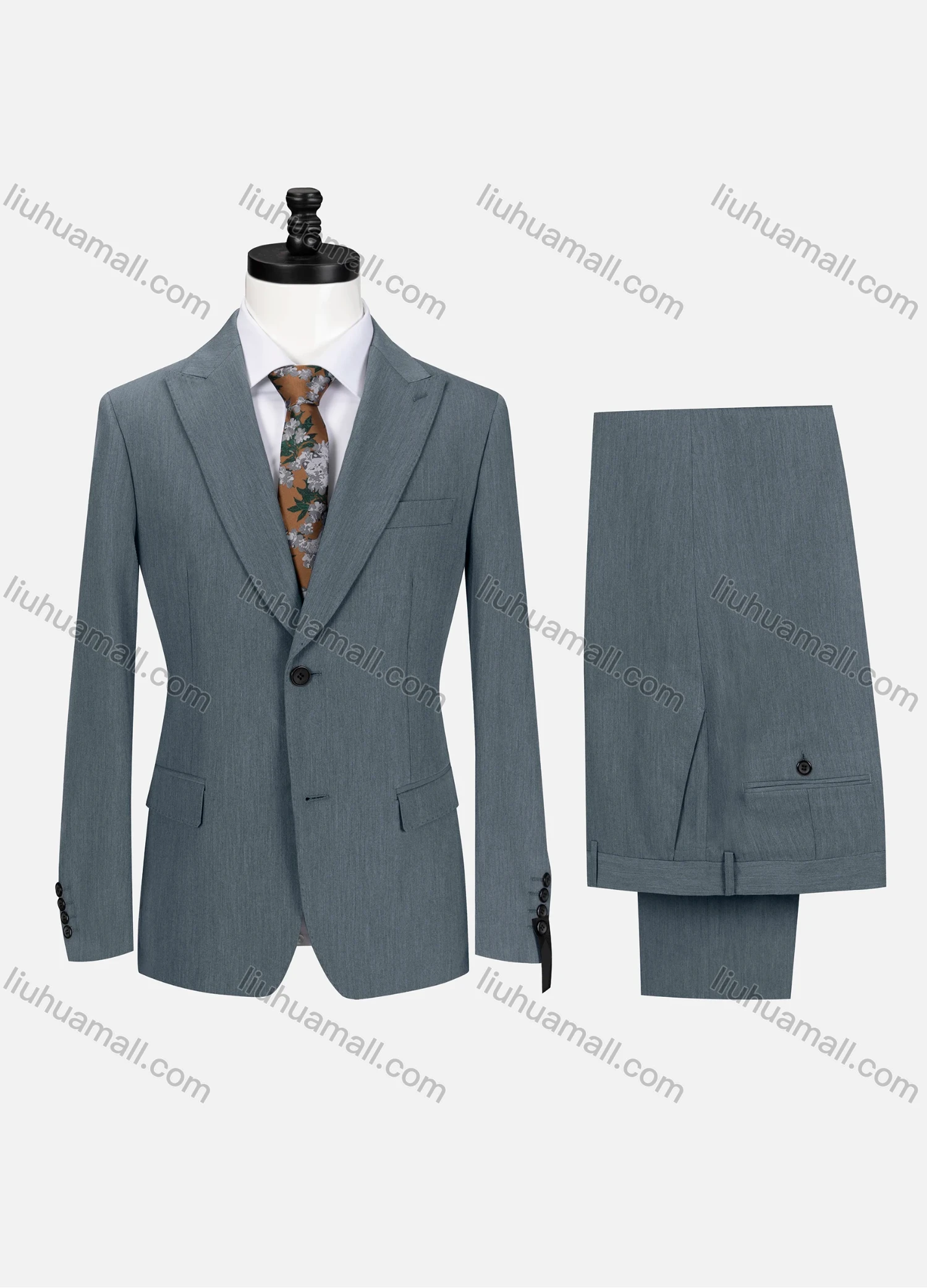 Wholesale Men's Business Plain Lapel Single Breasted Flap Pockets Blazer Jacket & Pants 2 Piece Set 60434# - Liuhuamall