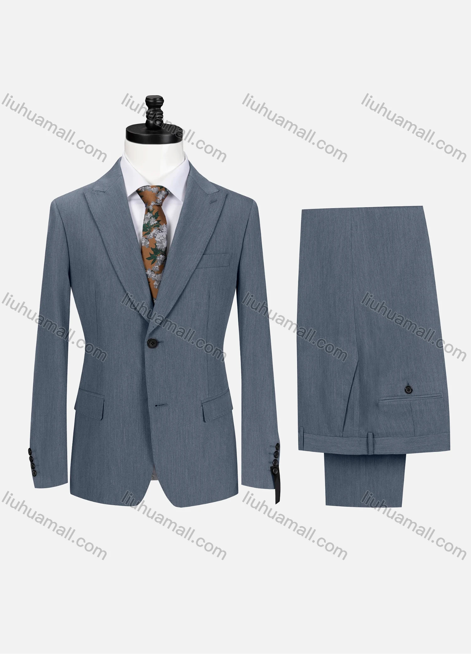 Wholesale Men's Business Plain Lapel Single Breasted Flap Pockets Blazer Jacket & Pants 2 Piece Set 60434# - Liuhuamall