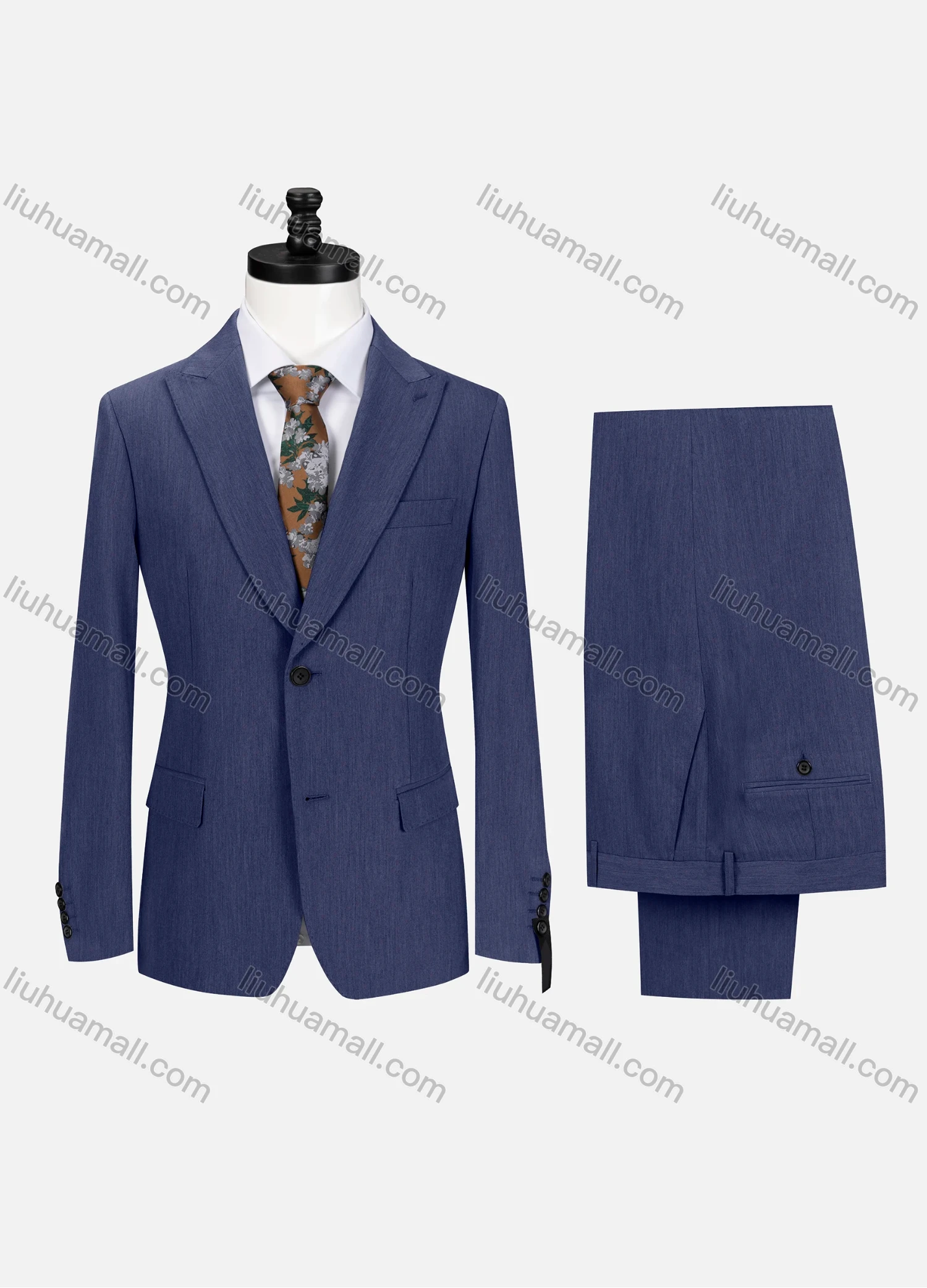 Wholesale Men's Business Plain Lapel Single Breasted Flap Pockets Blazer Jacket & Pants 2 Piece Set 60434# - Liuhuamall