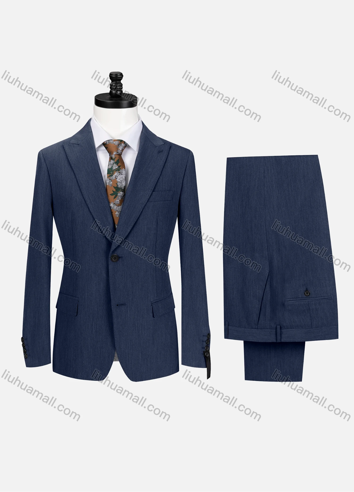 Wholesale Men's Business Plain Lapel Single Breasted Flap Pockets Blazer Jacket & Pants 2 Piece Set 60434# - Liuhuamall