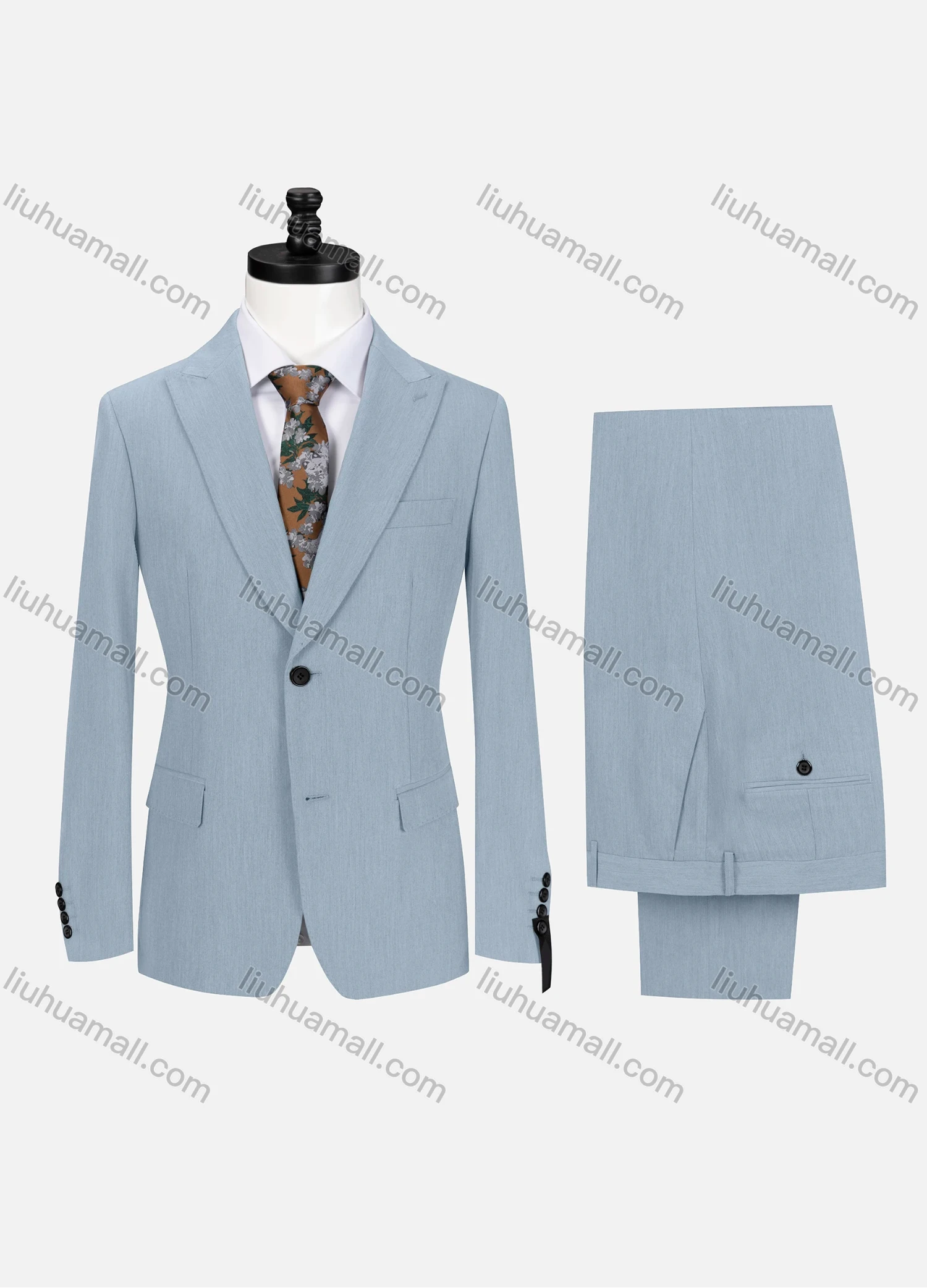 Wholesale Men's Business Plain Lapel Single Breasted Flap Pockets Blazer Jacket & Pants 2 Piece Set 60434# - Liuhuamall
