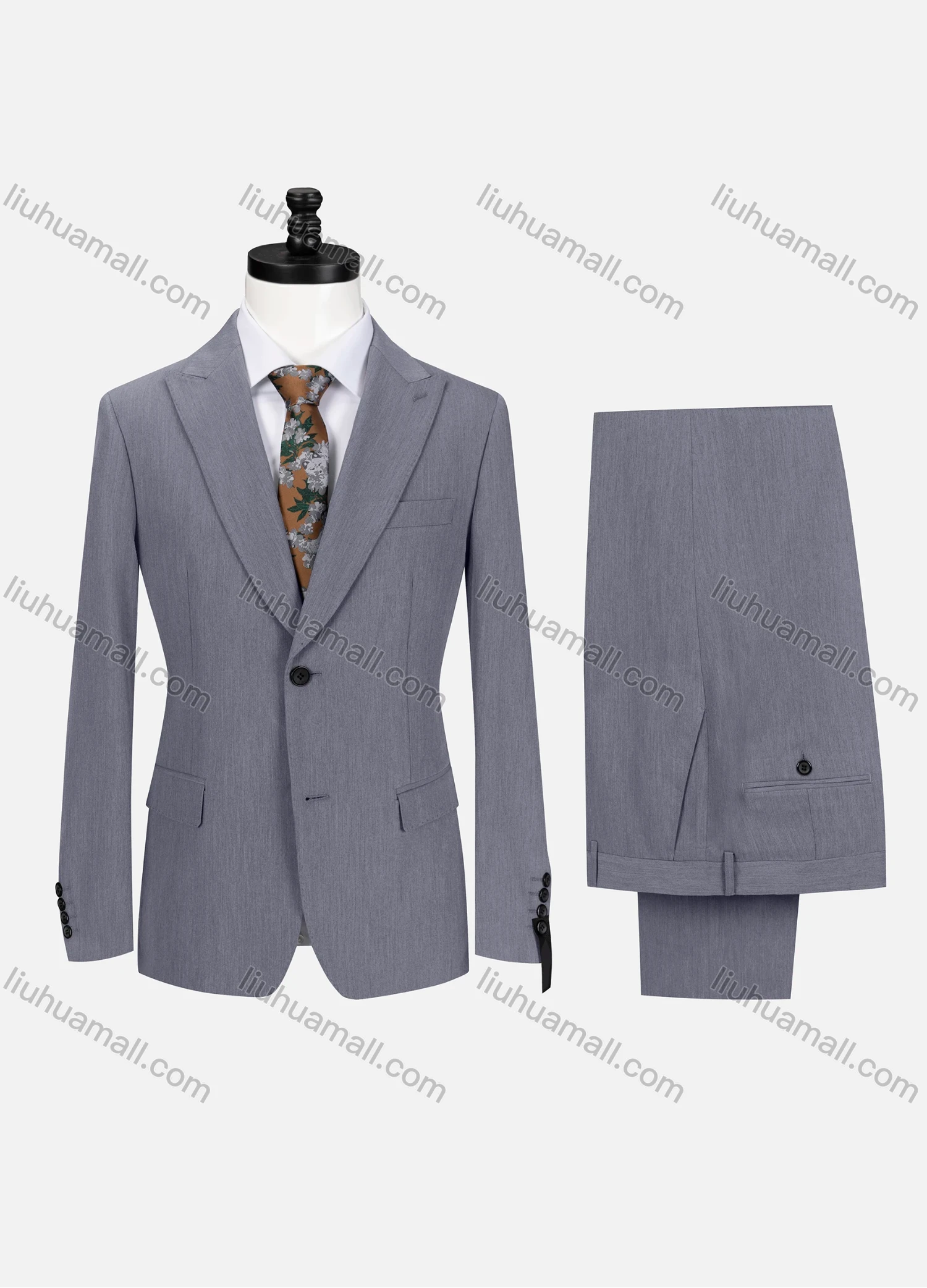 Wholesale Men's Business Plain Lapel Single Breasted Flap Pockets Blazer Jacket & Pants 2 Piece Set 60434# - Liuhuamall