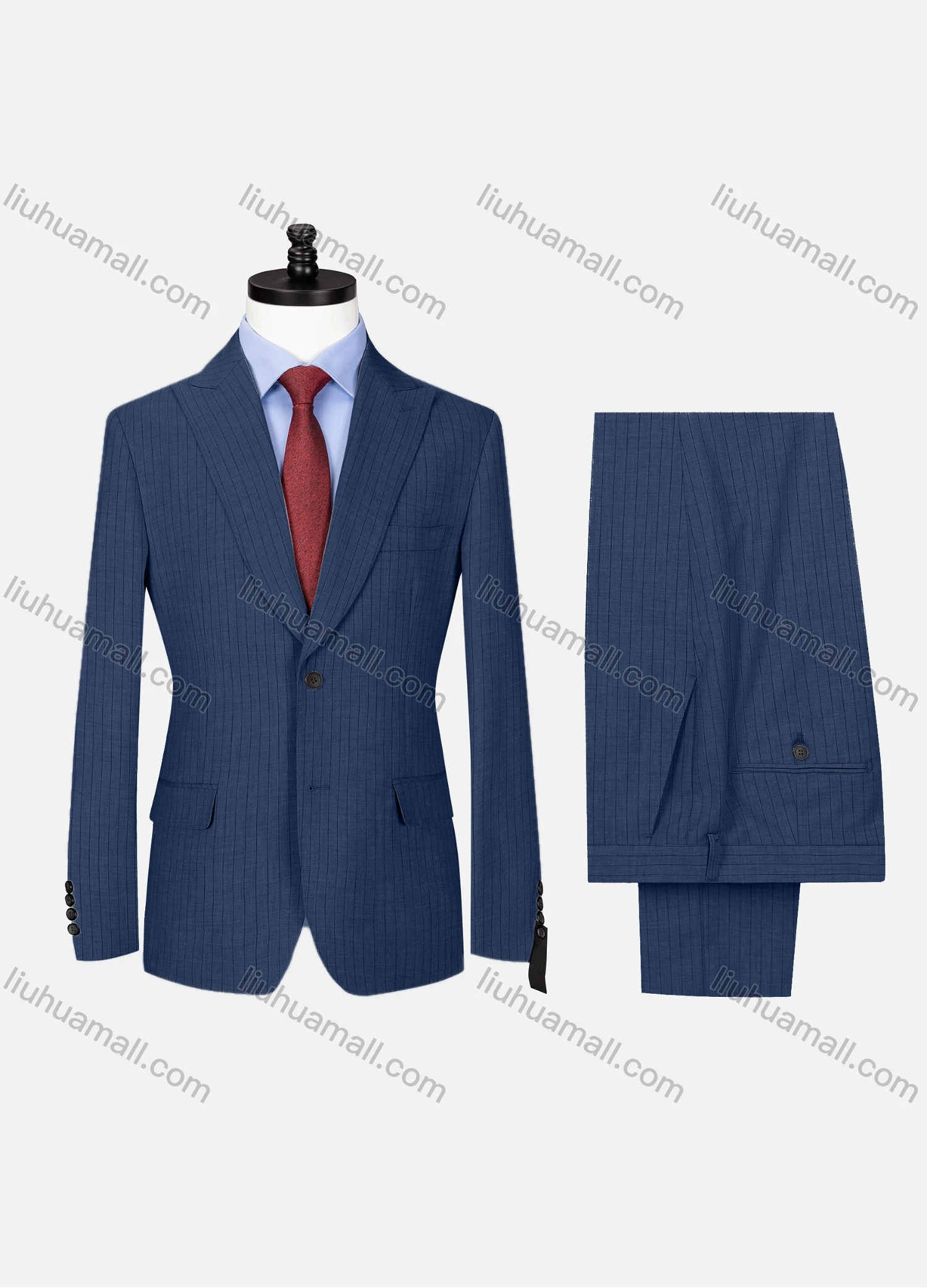 Wholesale Men's Formal Lapel Button Striped Flap Pockets Blazer Jacket & Pants 2 Piece Set X7759# - Liuhuamall