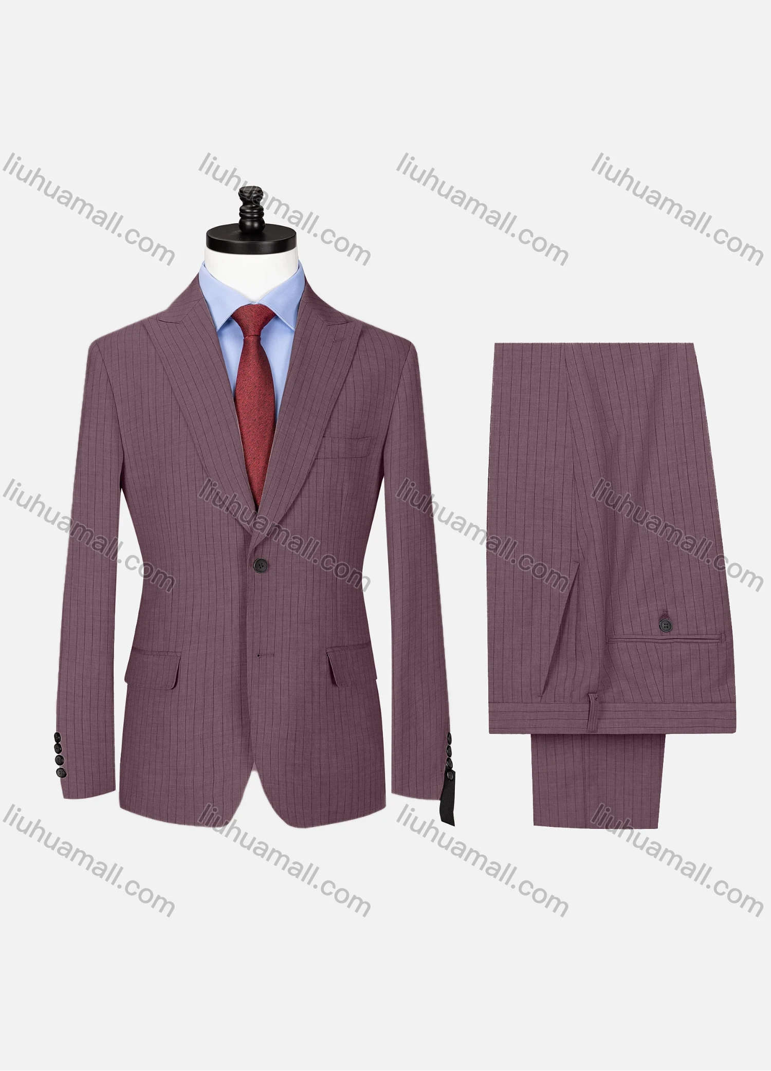 Wholesale Men's Formal Lapel Button Striped Flap Pockets Blazer Jacket & Pants 2 Piece Set X7759# - Liuhuamall