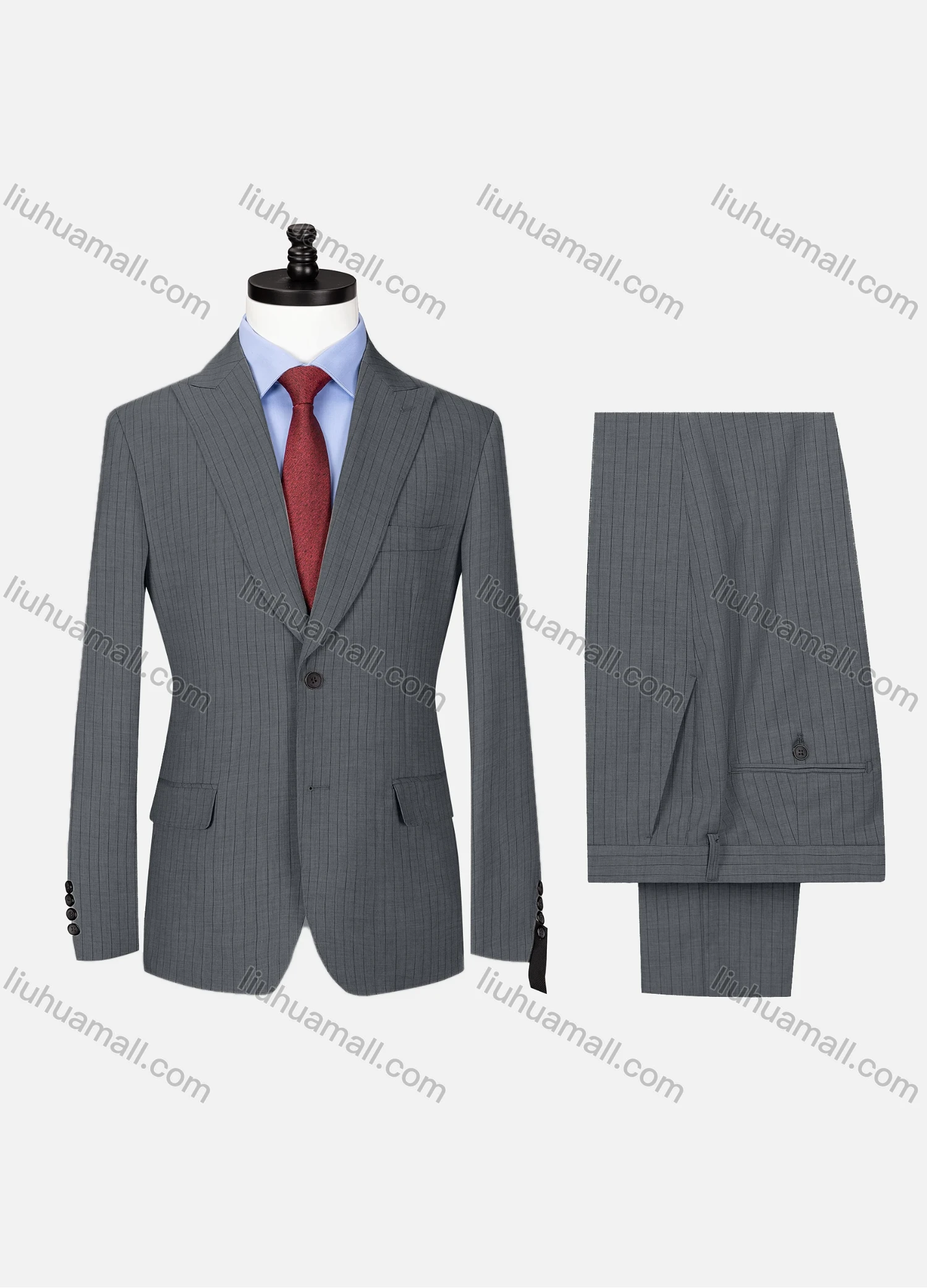 Wholesale Men's Formal Lapel Button Striped Flap Pockets Blazer Jacket & Pants 2 Piece Set X7759# - Liuhuamall