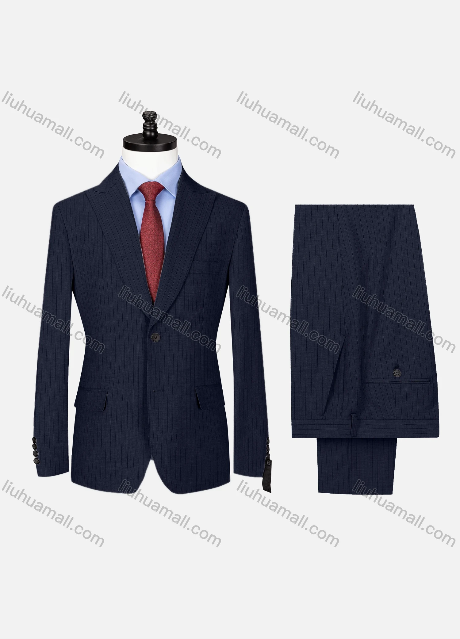 Wholesale Men's Formal Lapel Button Striped Flap Pockets Blazer Jacket & Pants 2 Piece Set X7759# - Liuhuamall