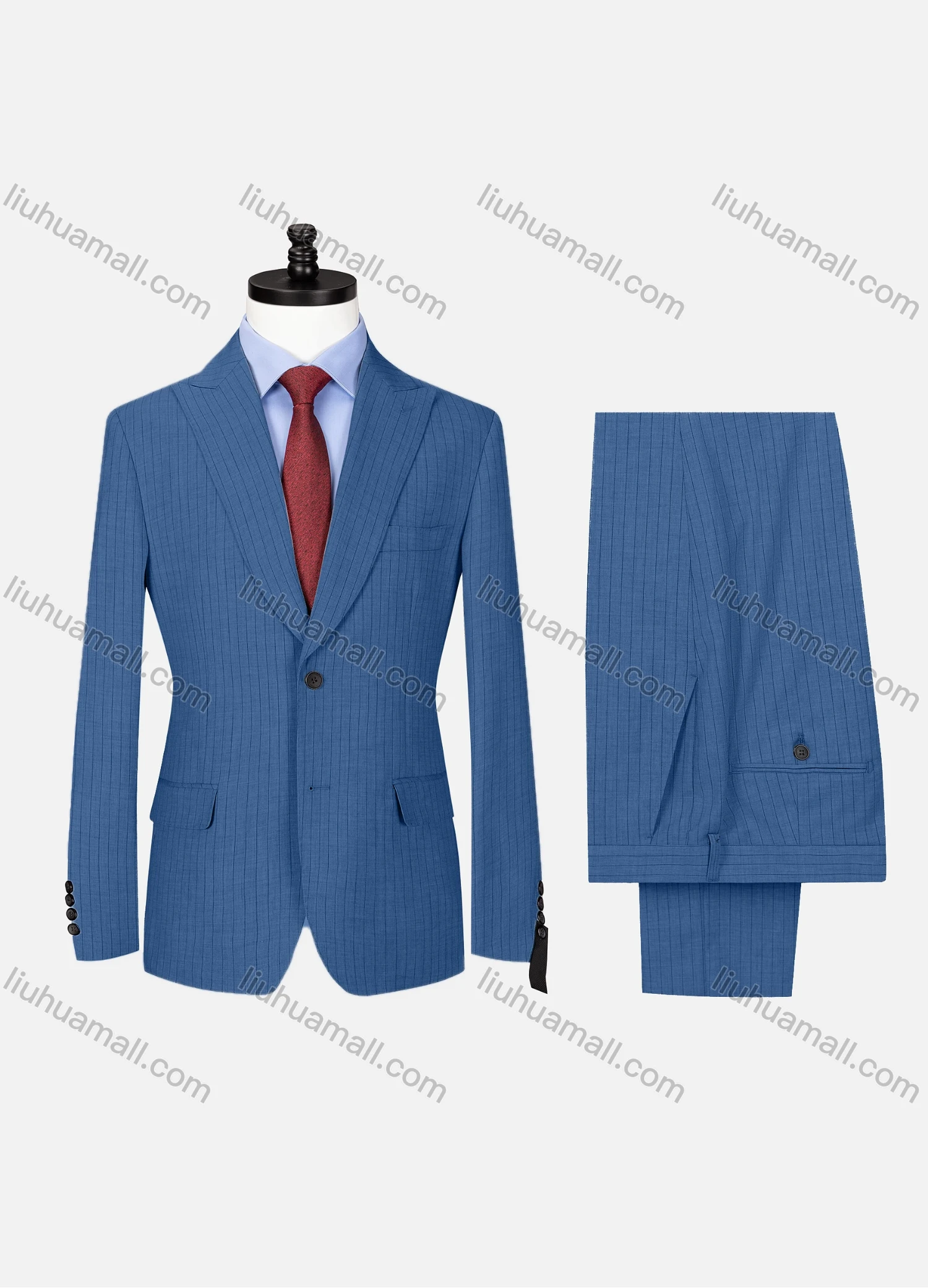 Wholesale Men's Formal Lapel Button Striped Flap Pockets Blazer Jacket & Pants 2 Piece Set X7759# - Liuhuamall