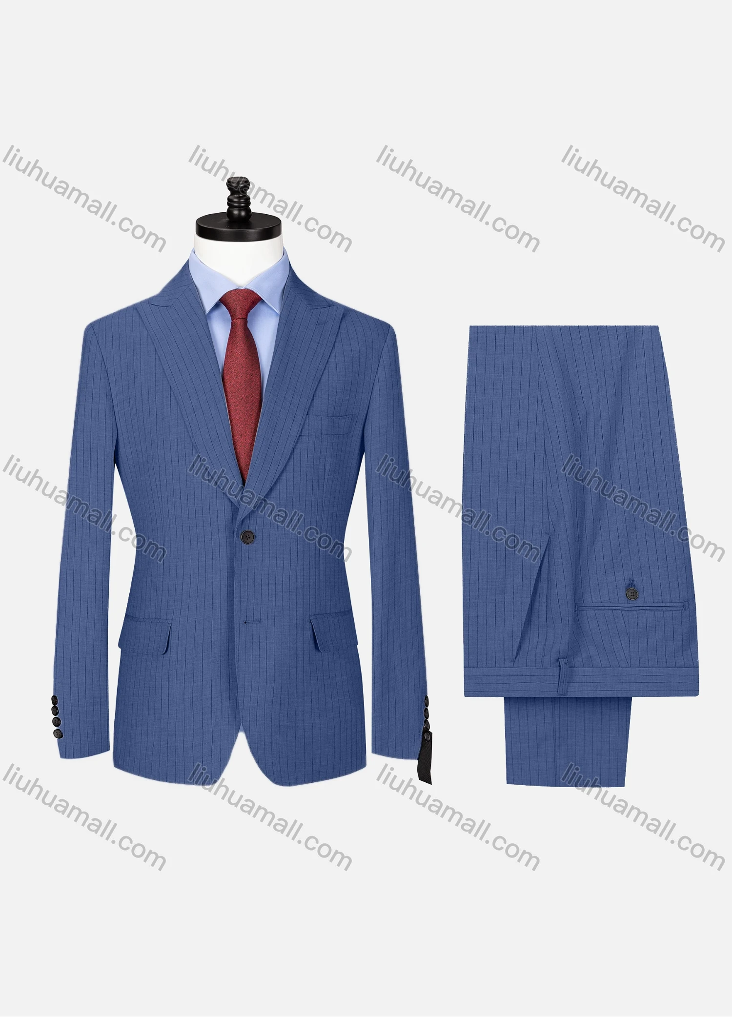 Wholesale Men's Formal Lapel Button Striped Flap Pockets Blazer Jacket & Pants 2 Piece Set X7759# - Liuhuamall