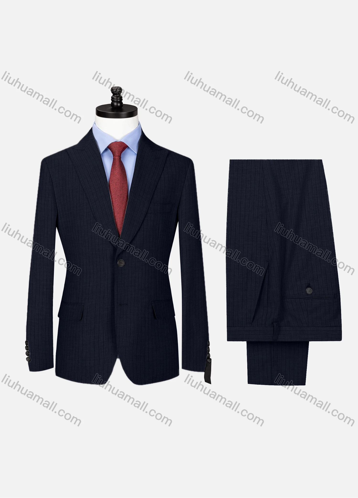 Wholesale Men's Formal Lapel Button Striped Flap Pockets Blazer Jacket & Pants 2 Piece Set X7759# - Liuhuamall