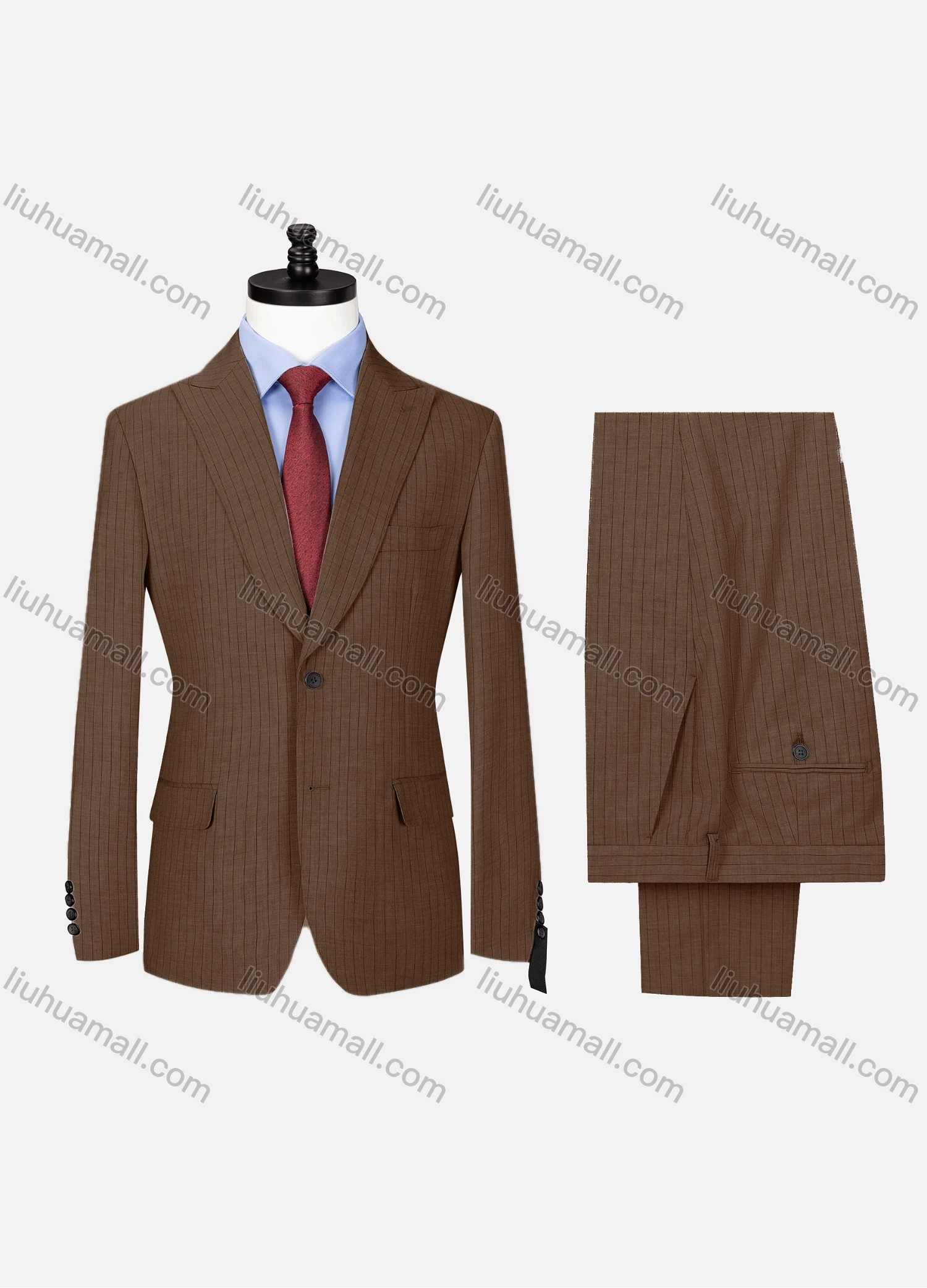 Wholesale Men's Formal Lapel Button Striped Flap Pockets Blazer Jacket & Pants 2 Piece Set X7759# - Liuhuamall