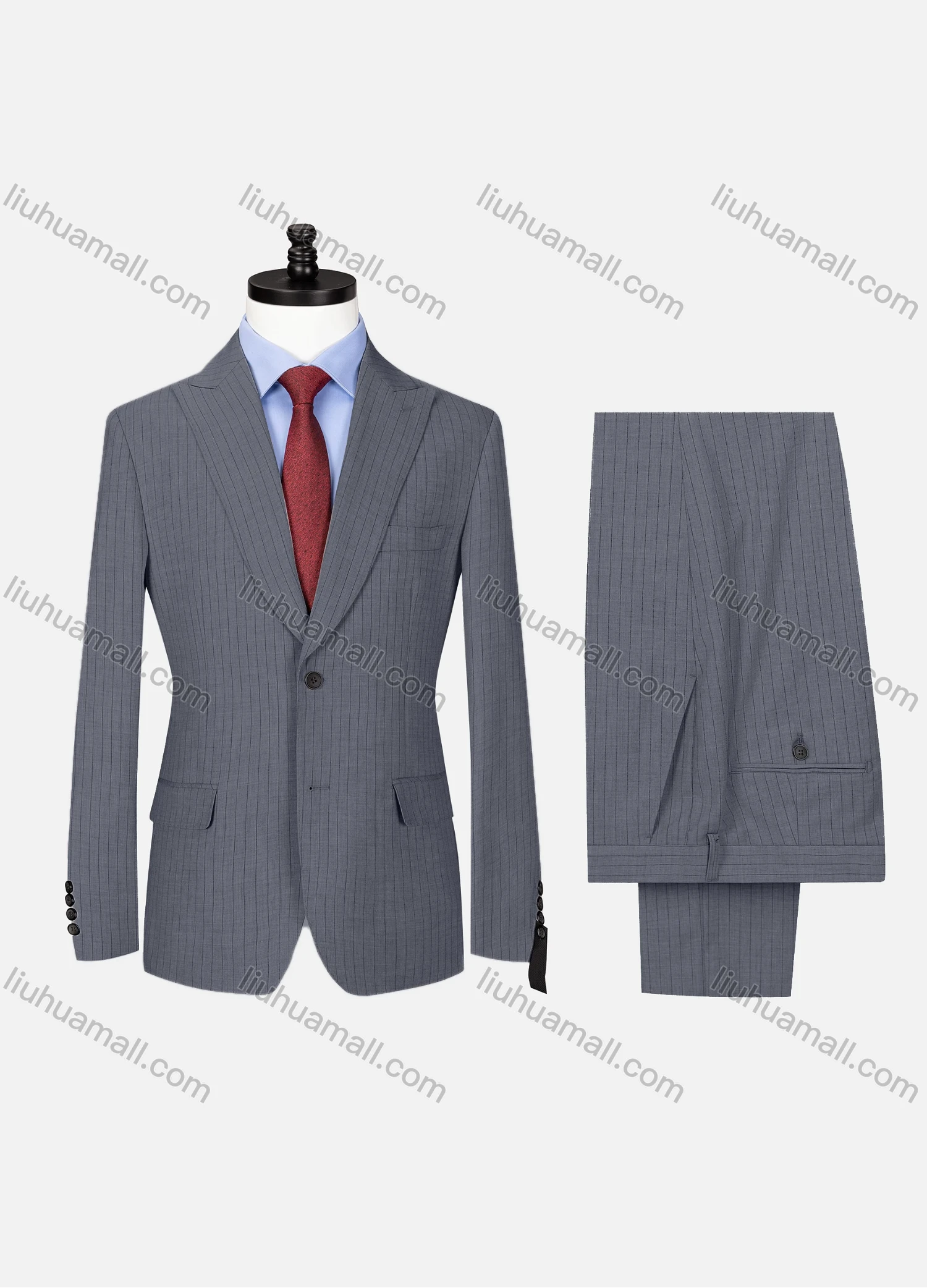Wholesale Men's Formal Lapel Button Striped Flap Pockets Blazer Jacket & Pants 2 Piece Set X7759# - Liuhuamall