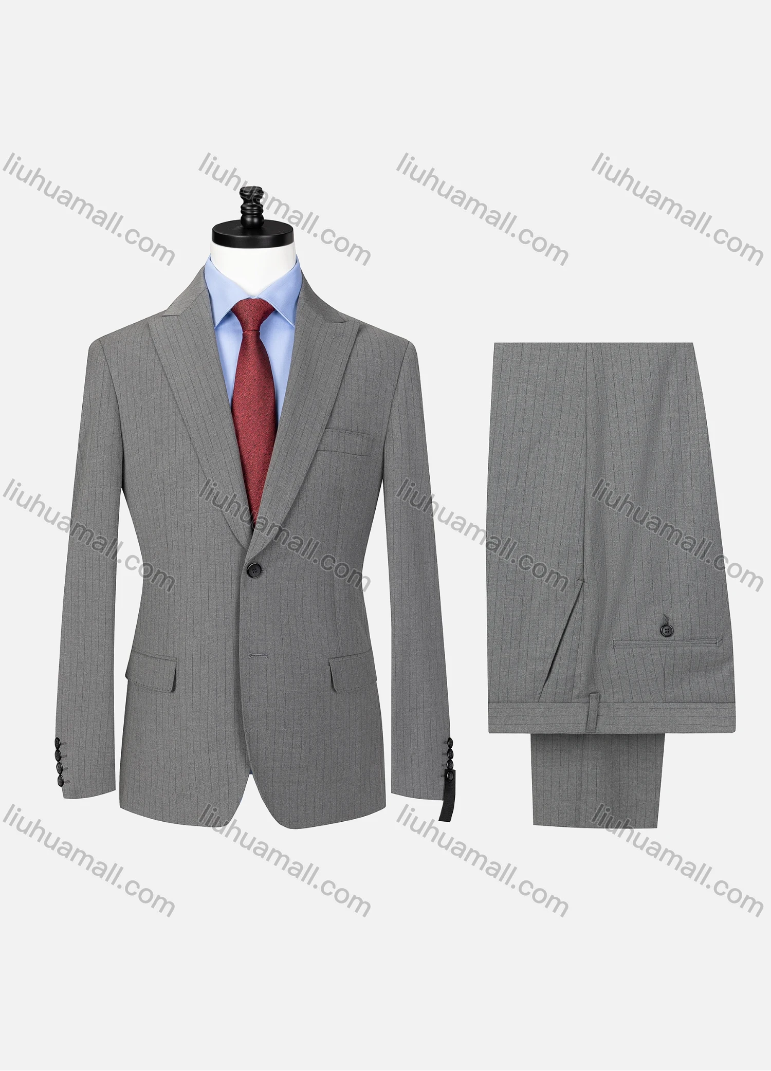 Wholesale Men's Formal Lapel Button Striped Flap Pockets Blazer Jacket & Pants 2 Piece Set X7759# - Liuhuamall