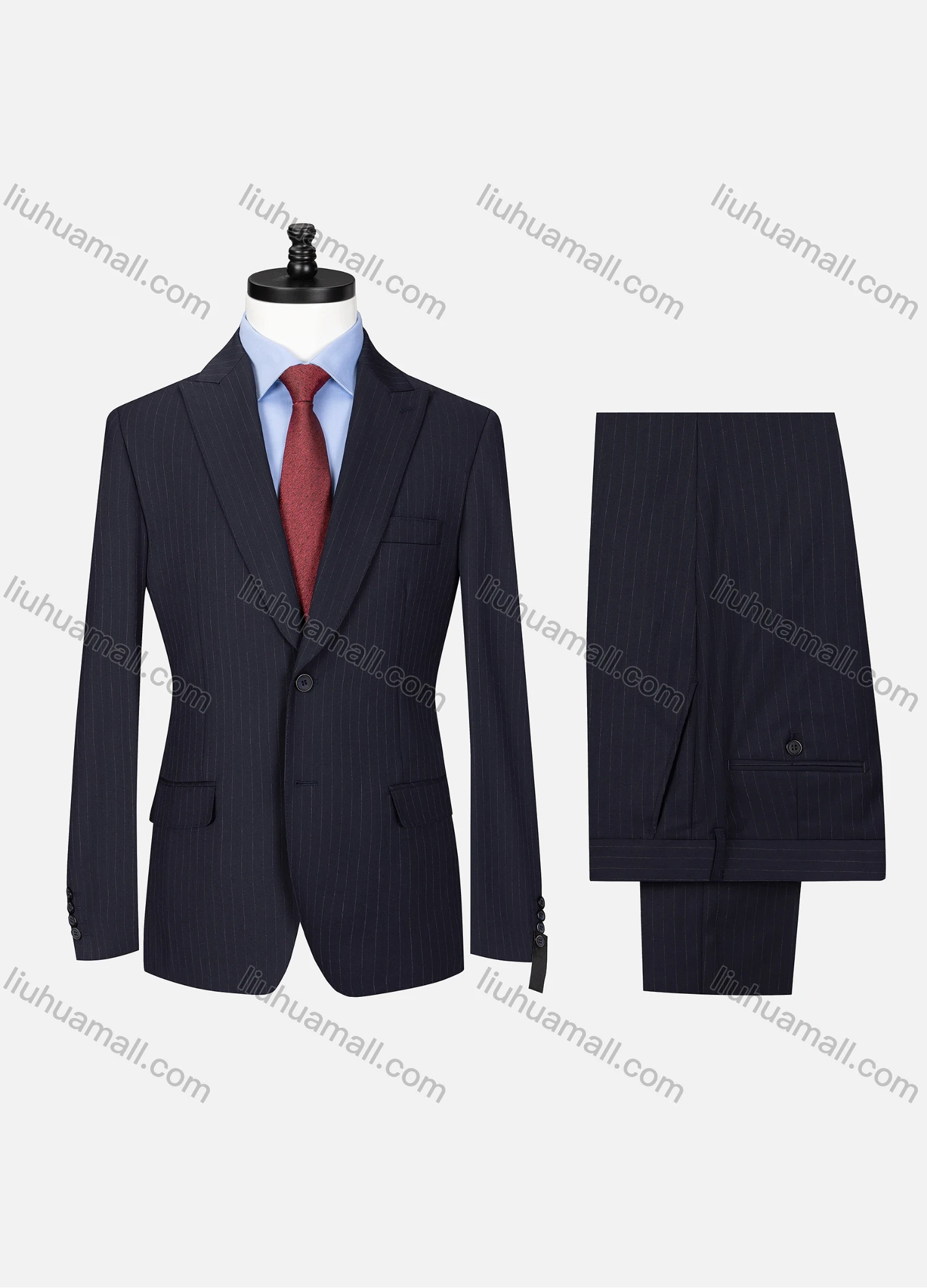 Wholesale Men's Formal Lapel Button Striped Flap Pockets Blazer Jacket & Pants 2 Piece Set X7759# - Liuhuamall