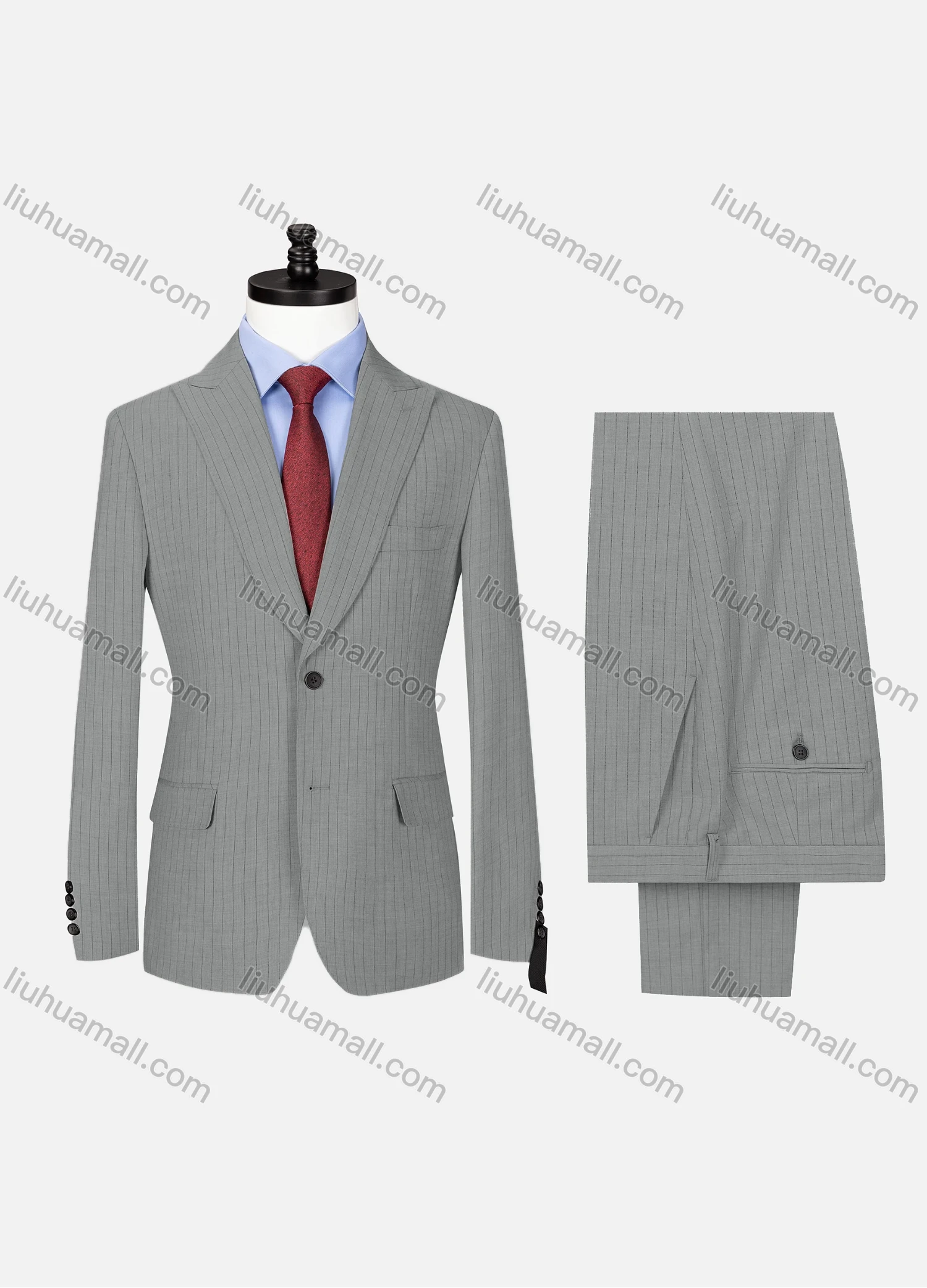 Wholesale Men's Formal Lapel Button Striped Flap Pockets Blazer Jacket & Pants 2 Piece Set X7759# - Liuhuamall