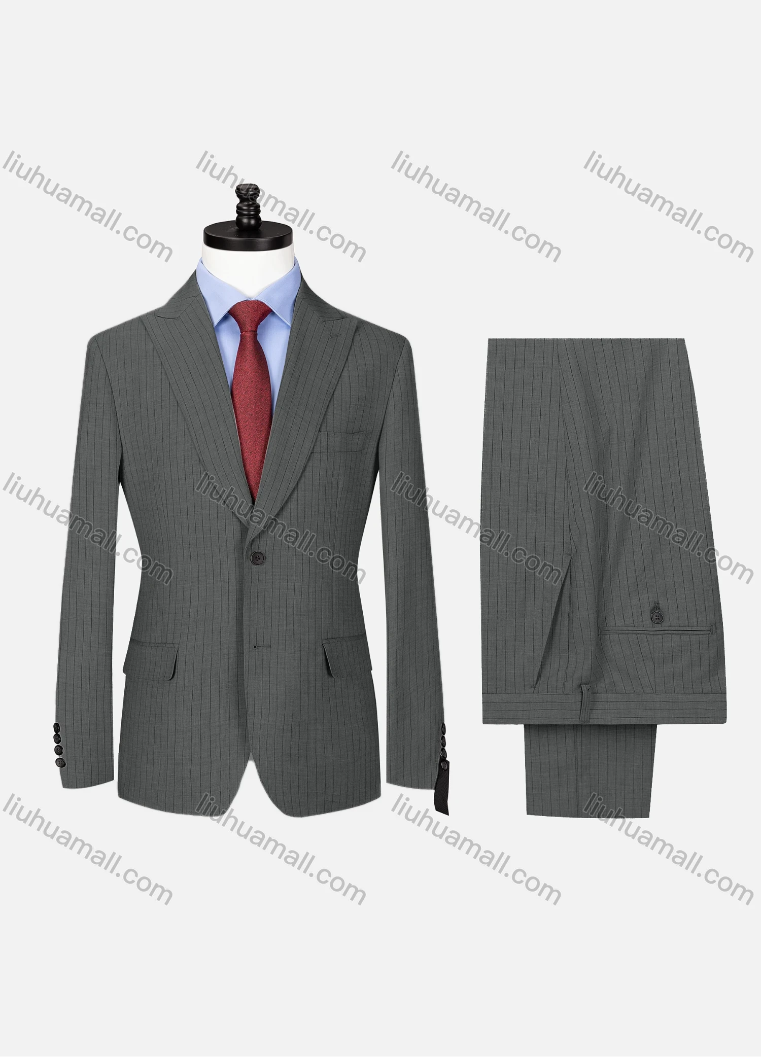 Wholesale Men's Formal Lapel Button Striped Flap Pockets Blazer Jacket & Pants 2 Piece Set X7759# - Liuhuamall