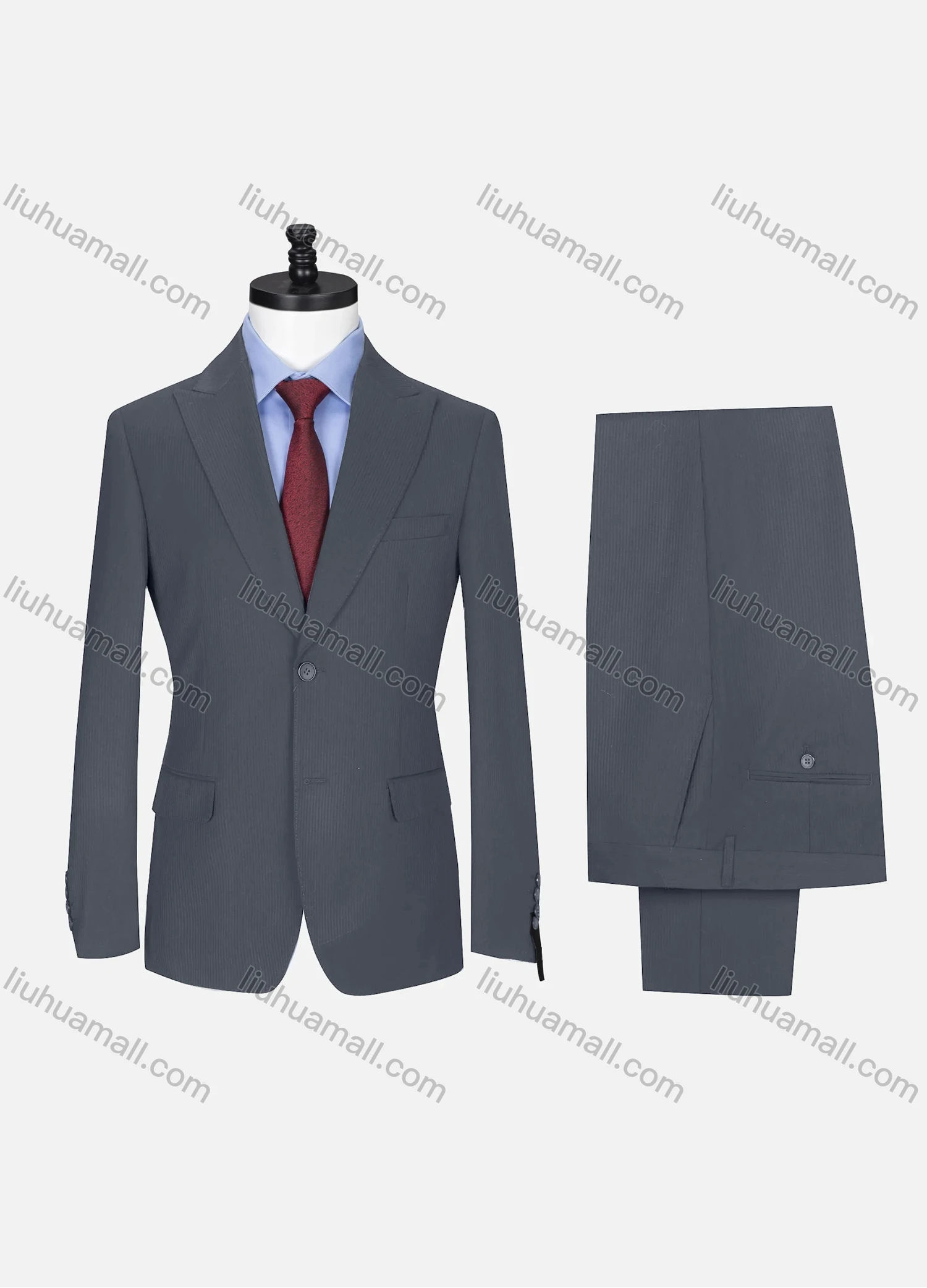 Wholesale Men's Formal Lapel Single Breasted Ribbed Plain Flap Pockets Blazer Jacket & Pants 2 Piece Set X7175# - Liuhuamall