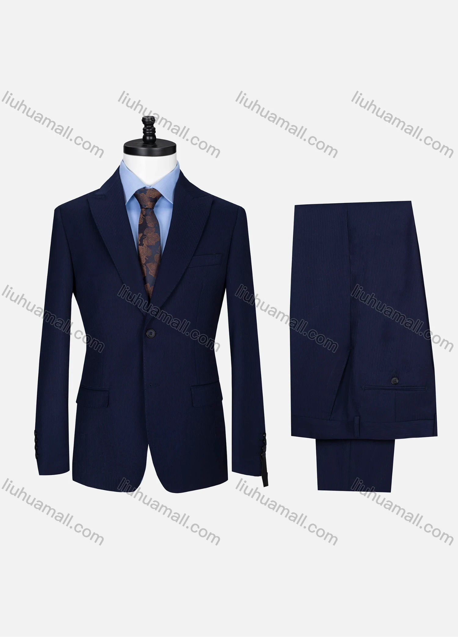 Wholesale Men's Formal Lapel Single Breasted Ribbed Plain Flap Pockets Blazer Jacket & Pants 2 Piece Set X7175# - Liuhuamall