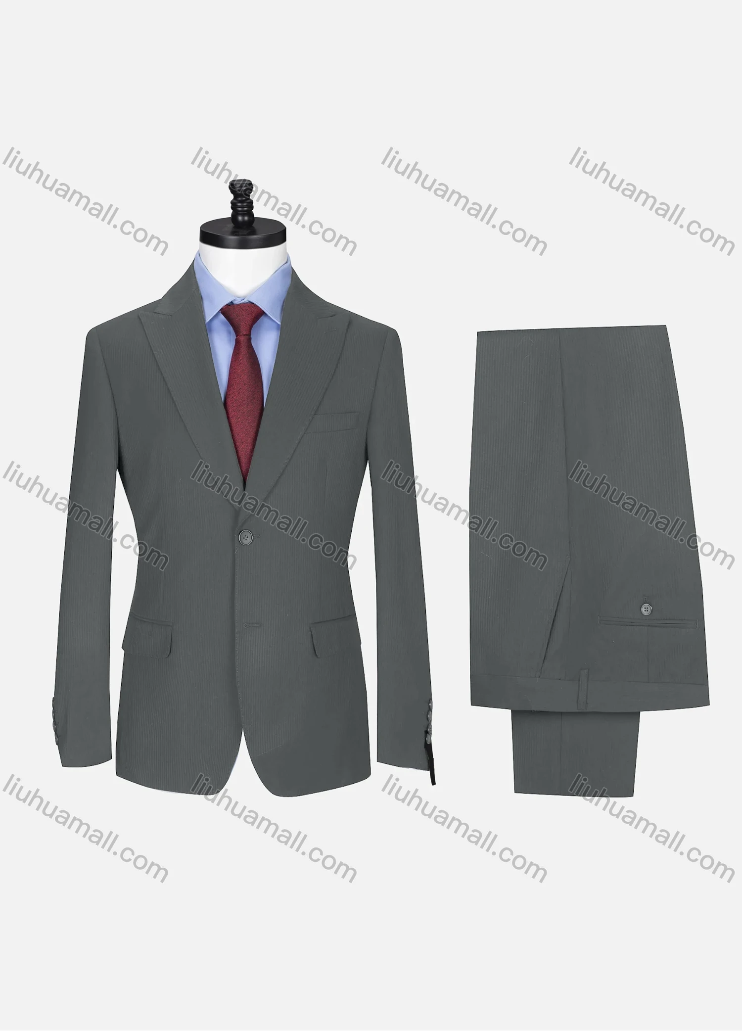 Wholesale Men's Formal Lapel Single Breasted Ribbed Plain Flap Pockets Blazer Jacket & Pants 2 Piece Set X7175# - Liuhuamall